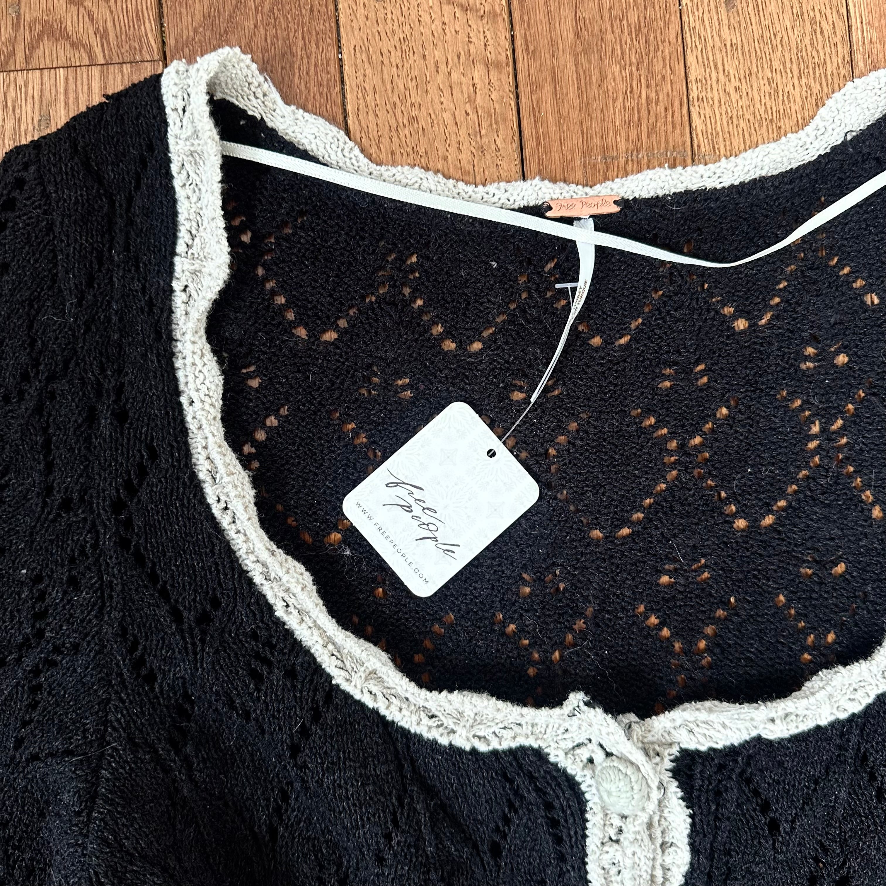 Free People Adelene Cardigan in the Black Cream Combo (NWT)