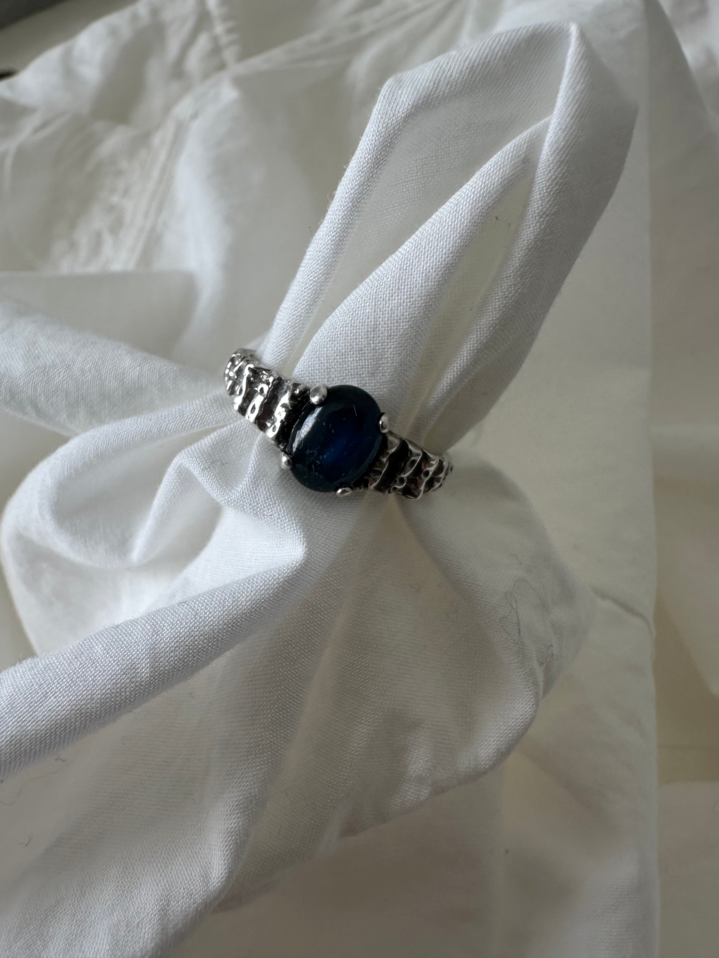 Vintage Sterling Brutalist Textured Kyanite Statement Ring