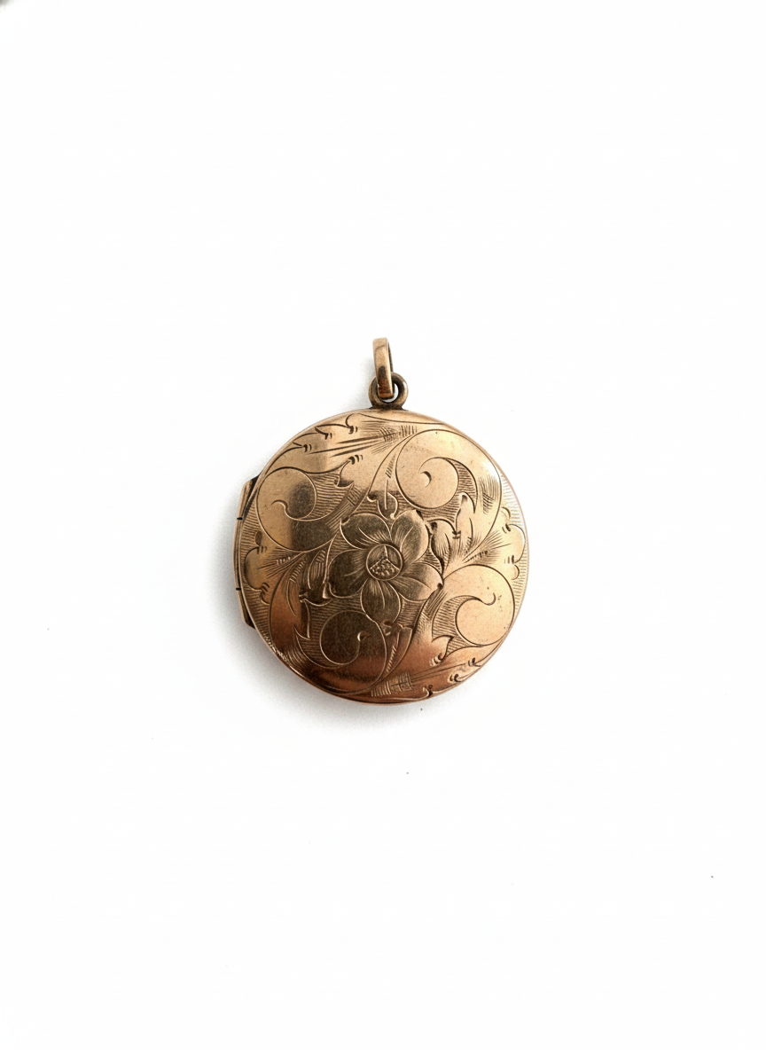 Antique Etched floral & Monogram Locket