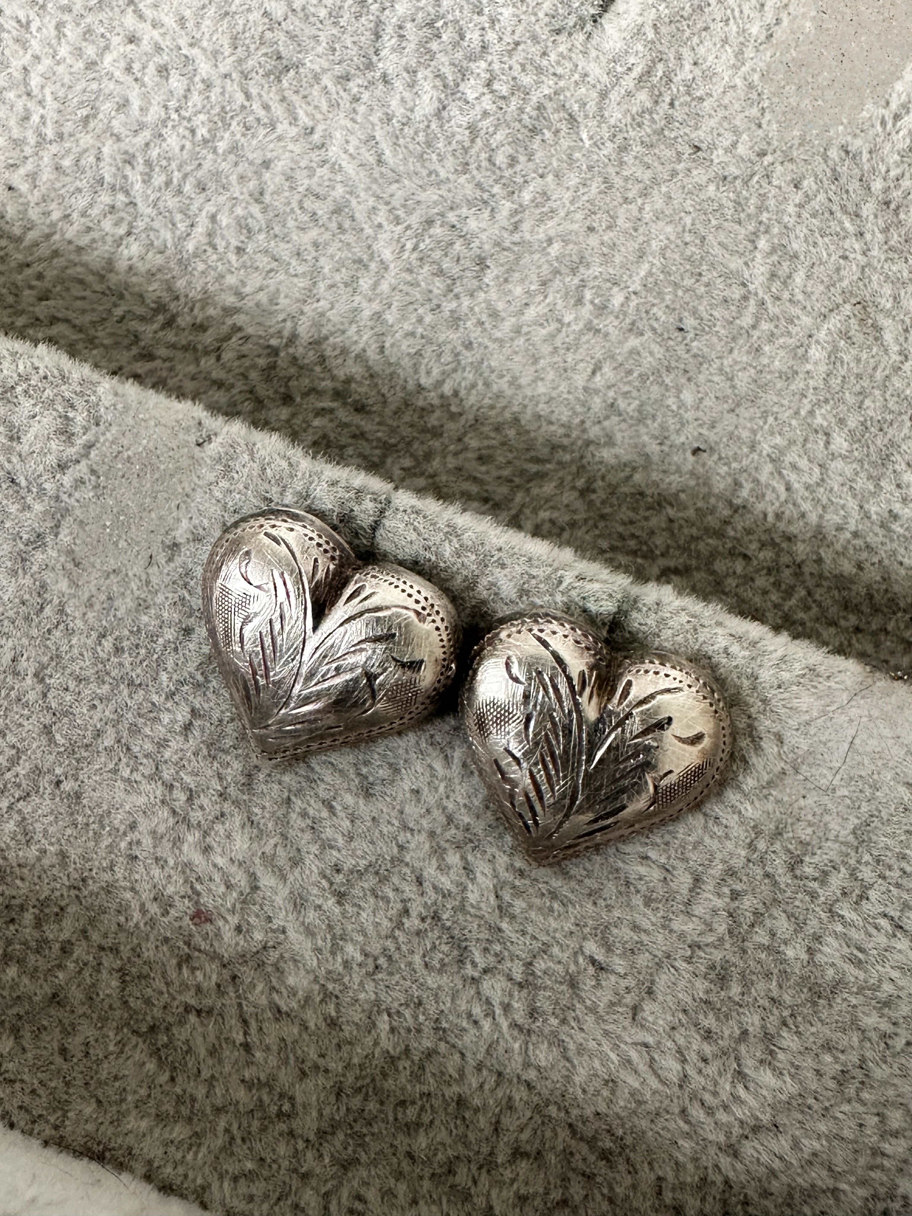 Vintage Sterling Hand-Engraved Heart Studs