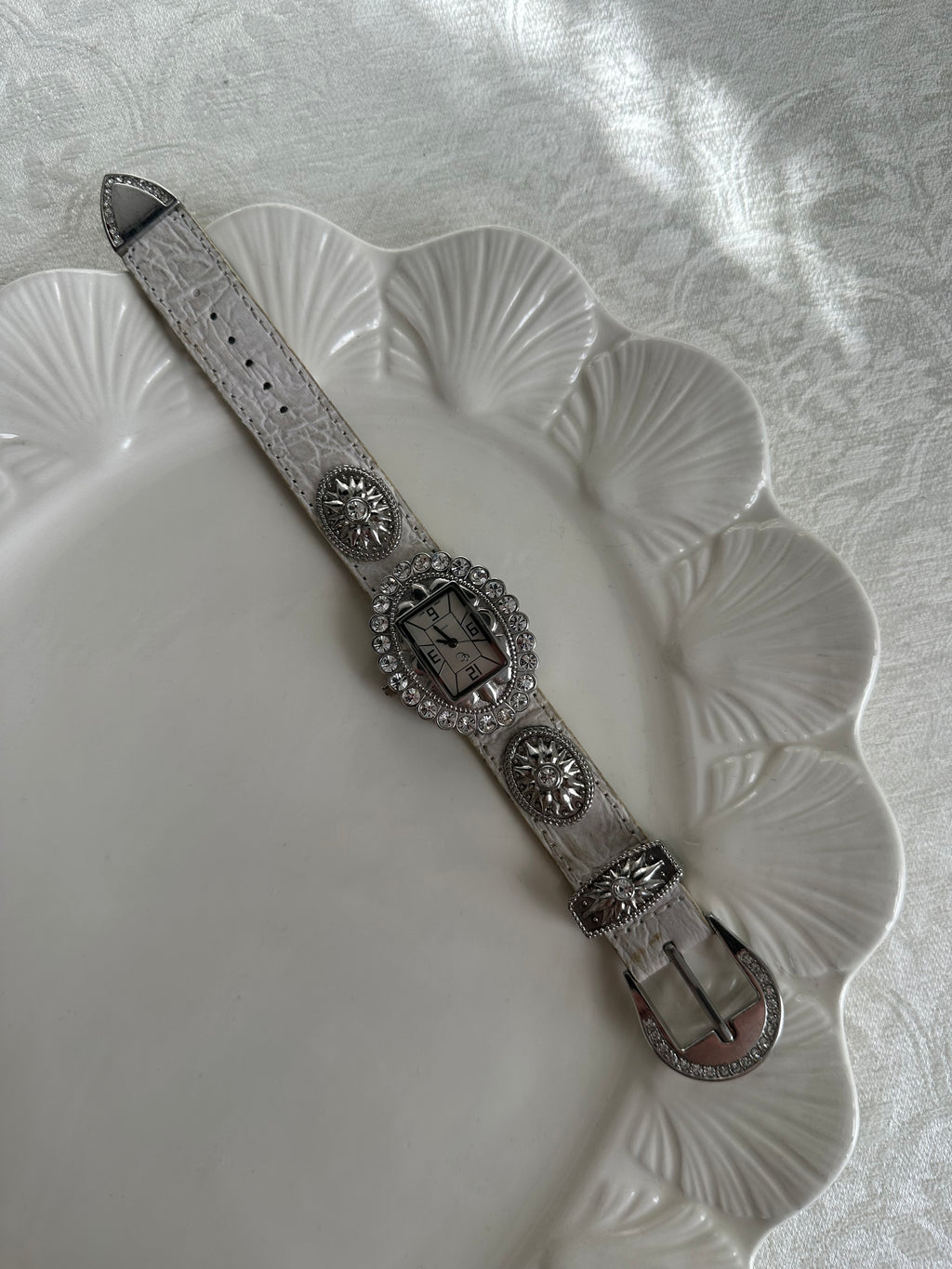 Art Deco Silver Crystal-Encrusted Oval Face Statement Watch