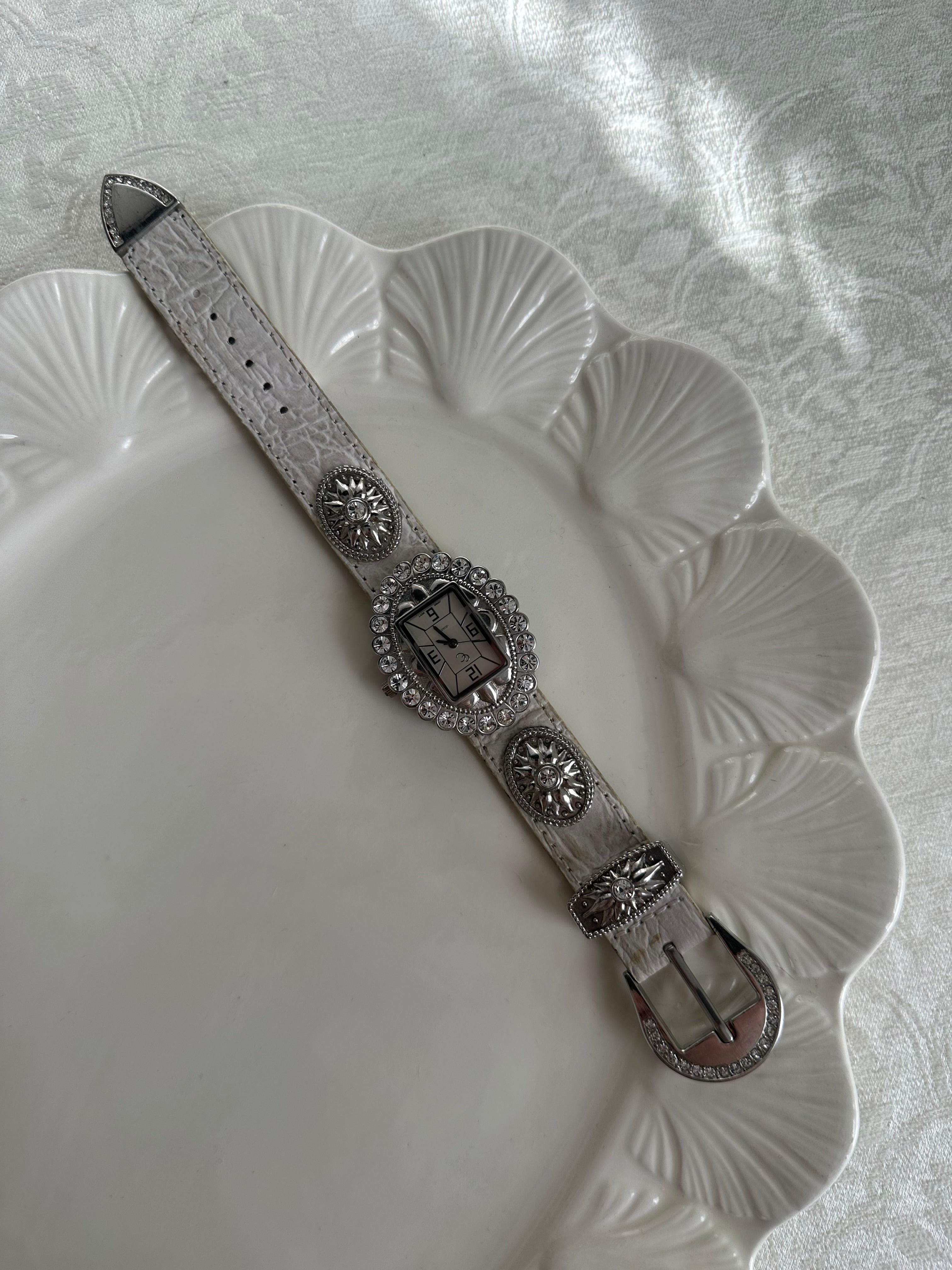 Art Deco Silver Crystal-Encrusted Oval Face Statement Watch