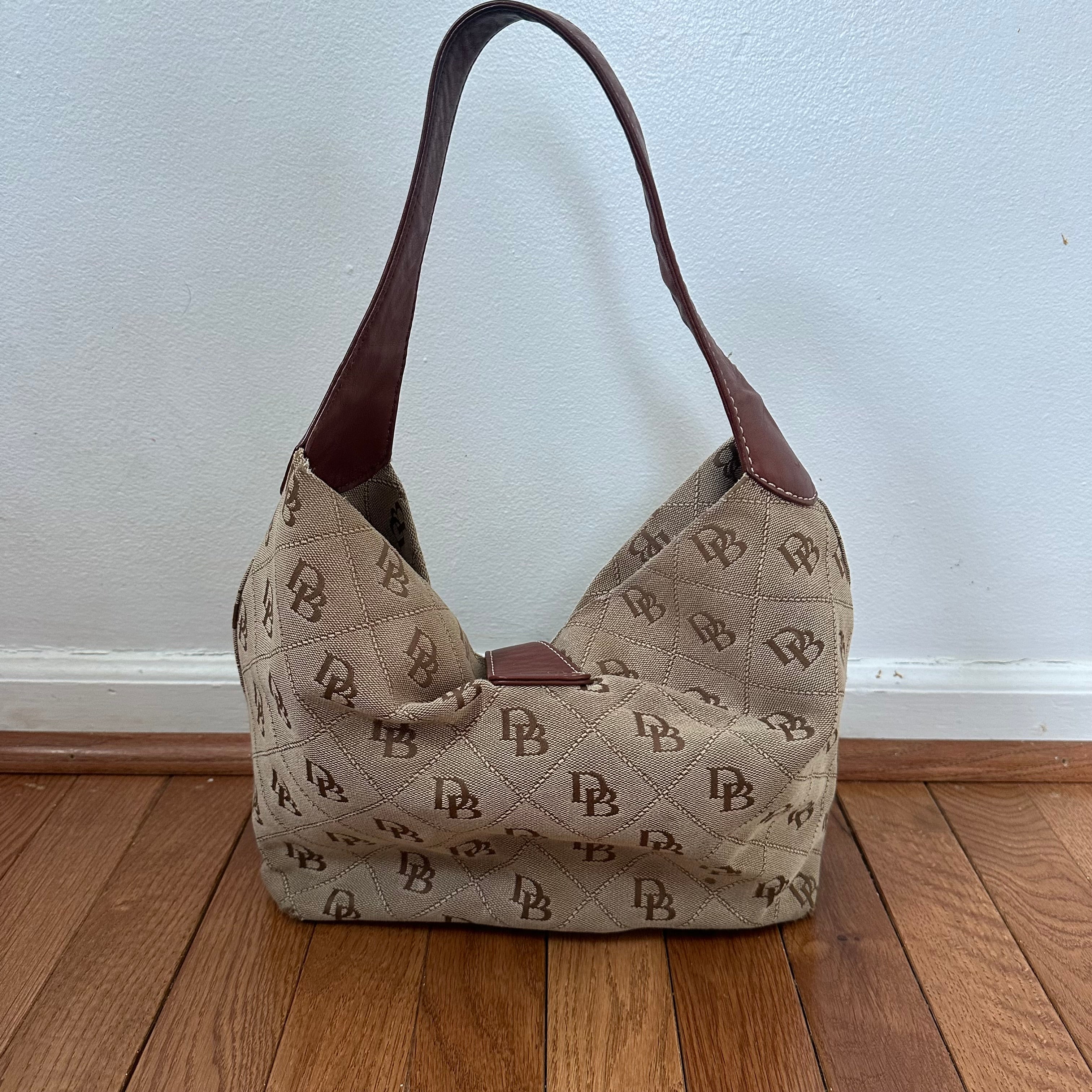 Dooney & Bourke Signature Monogram Canvas Logo Lock Hobo Bag