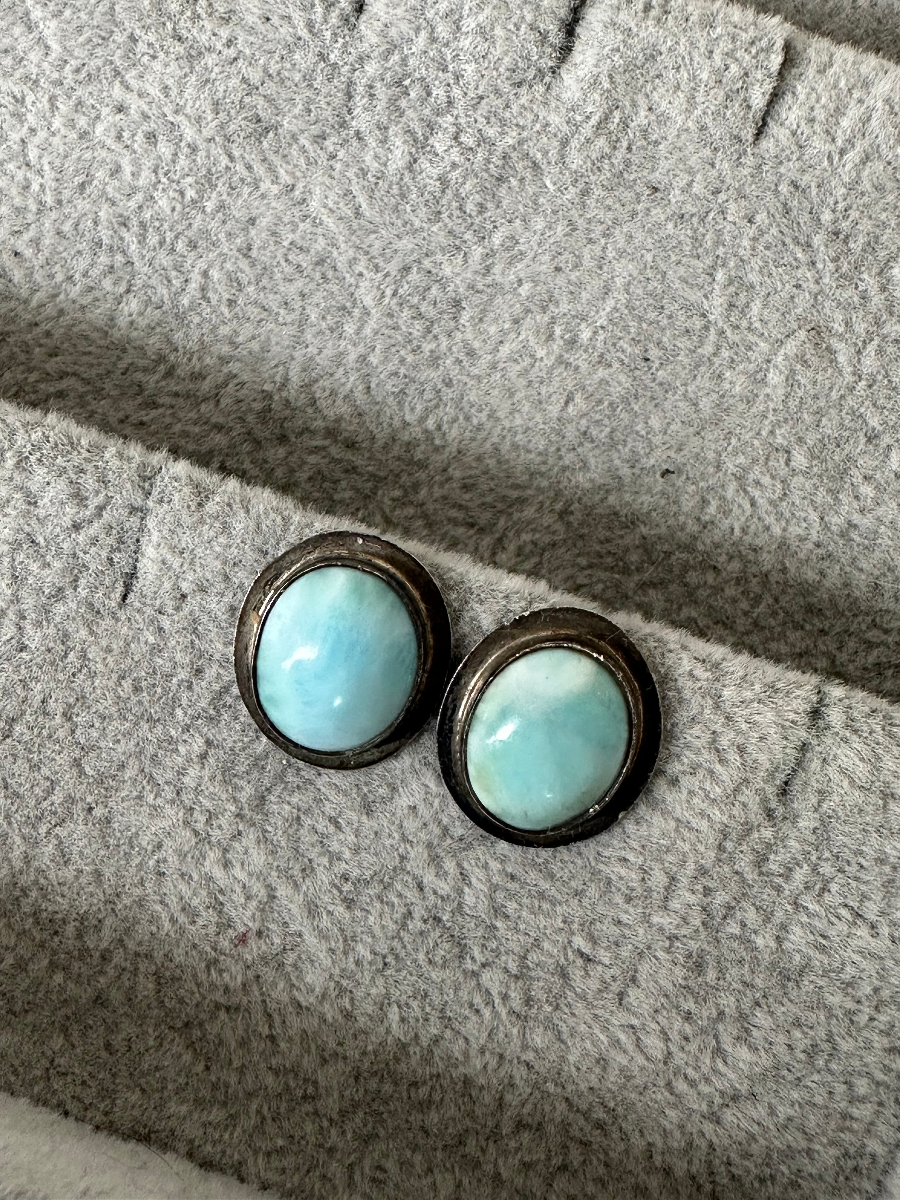 Vintage Sterling Larimar Oval Studs