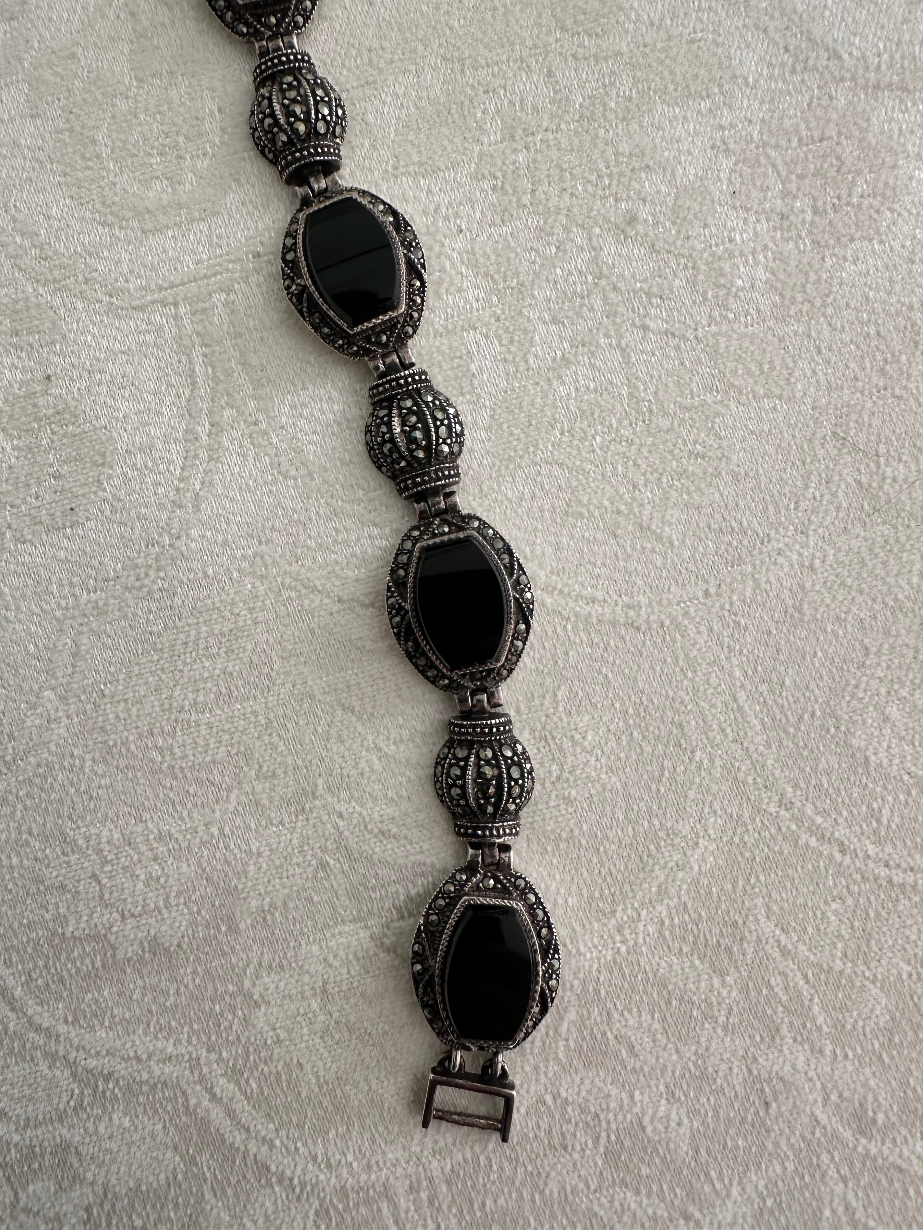 Textured Sterling Silver & Black Onyx Bracelet