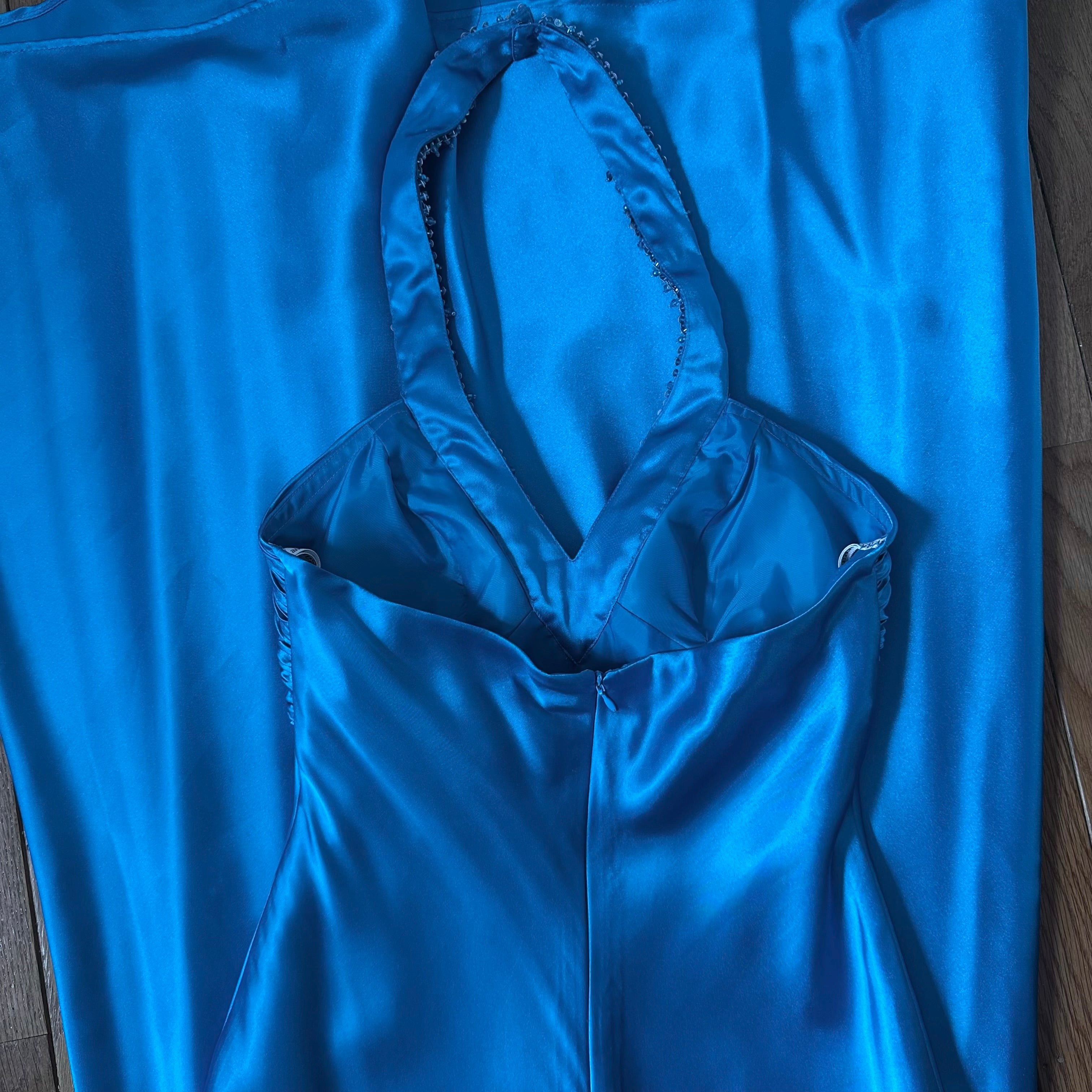 Vintage Morgan & Co. Cerulean Blue Beaded Halter Gown