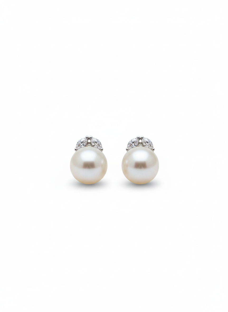 Vintage Crystal Crowned Pearl Stud Earrings