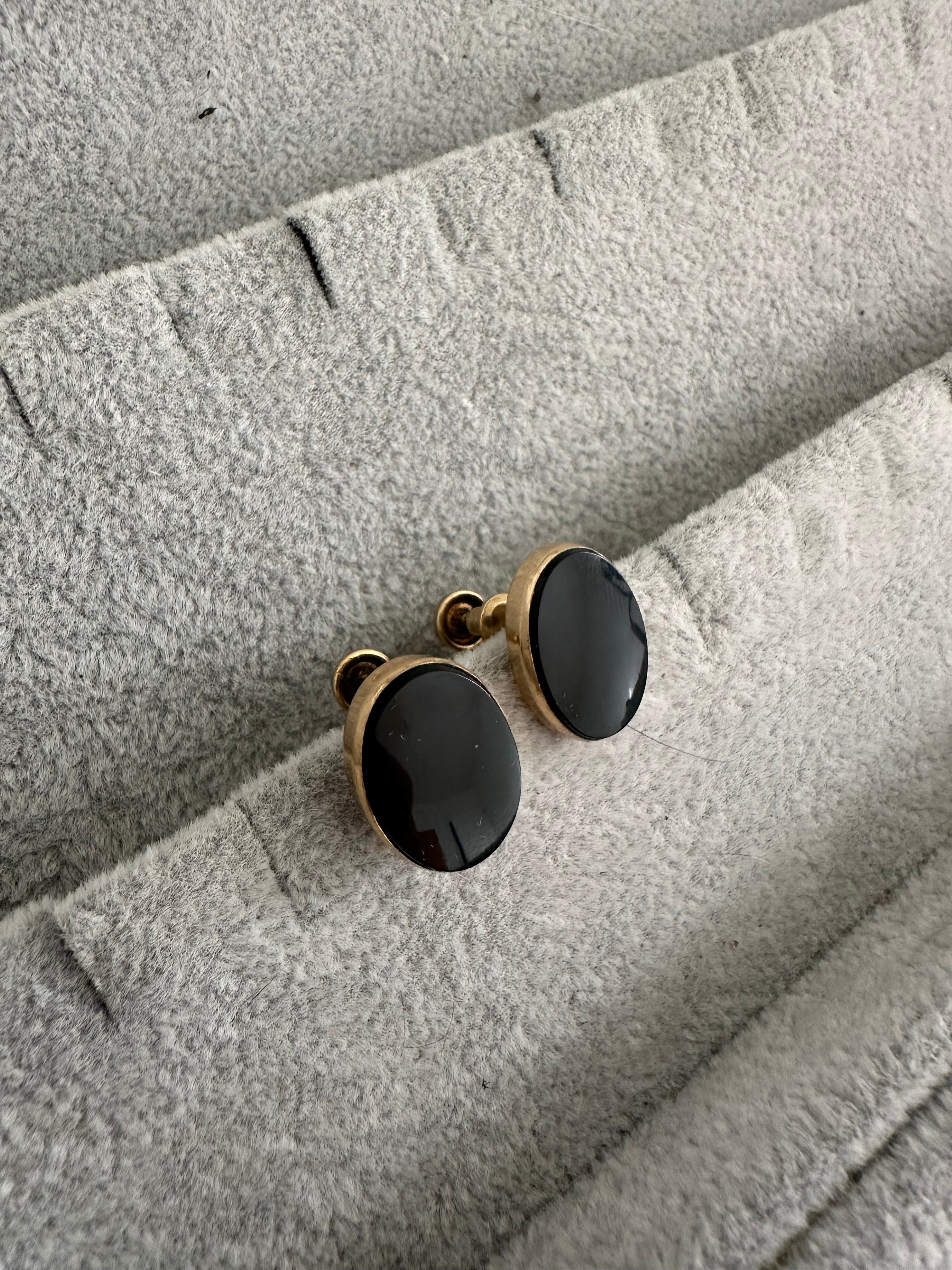 Vintage Gold Filled Black Onyx Button Studs
