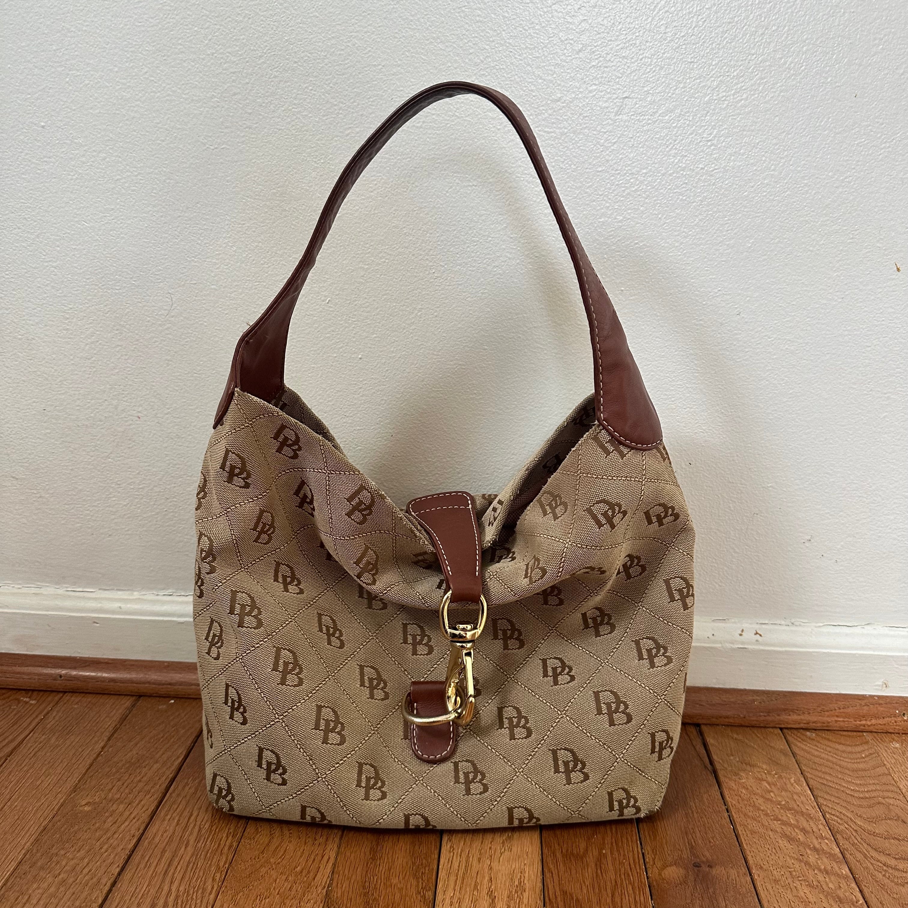 Dooney & Bourke Signature Monogram Canvas Logo Lock Hobo Bag