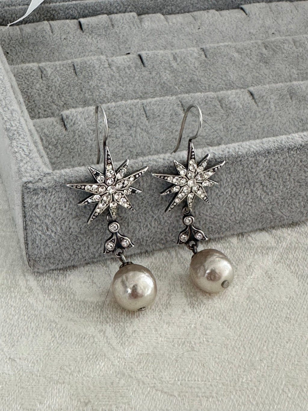 Vintage Celestial Starburst Pearl Drop Earrings