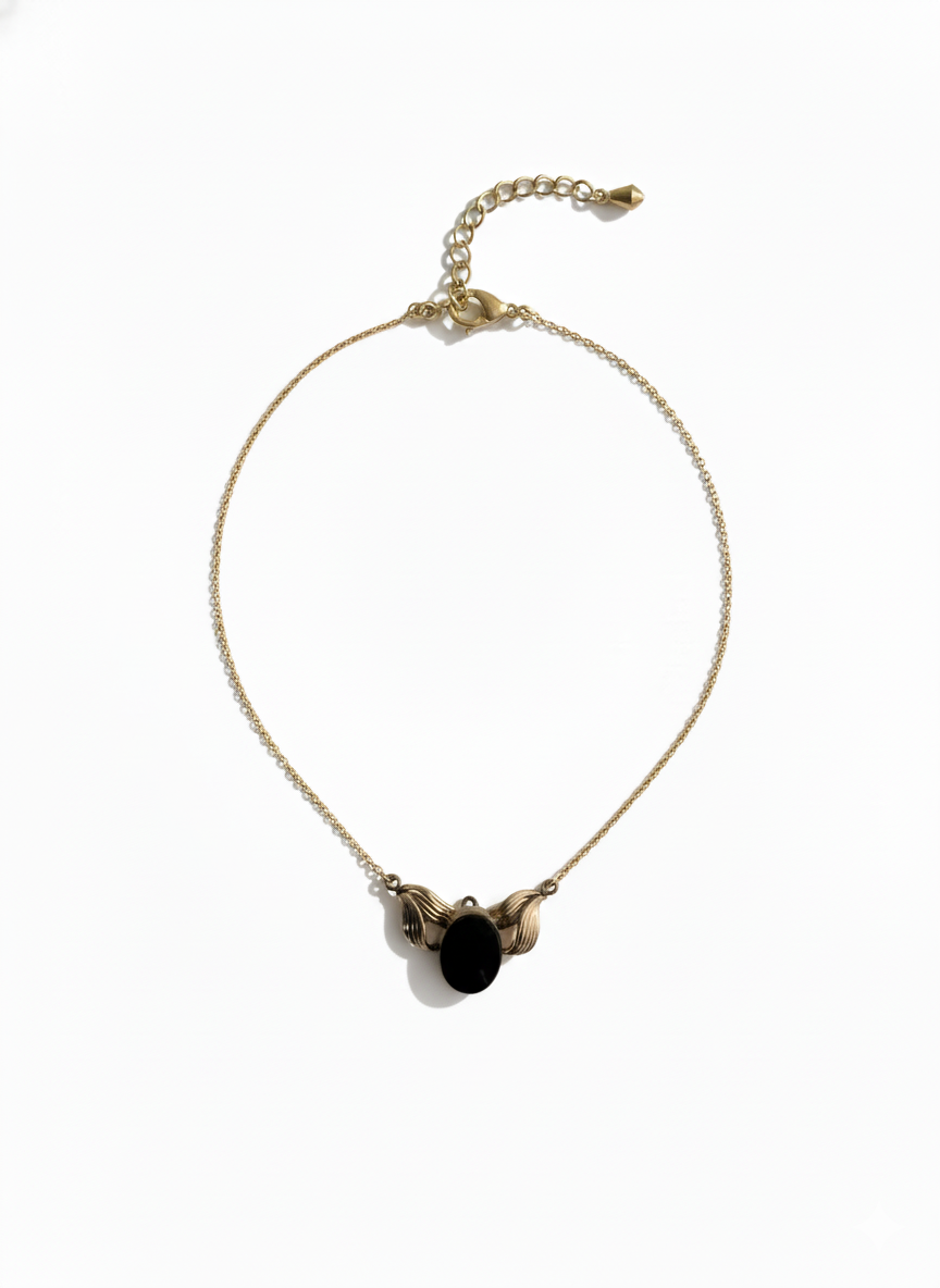 Vintage Gold Filled Black Onyx Motif Necklace