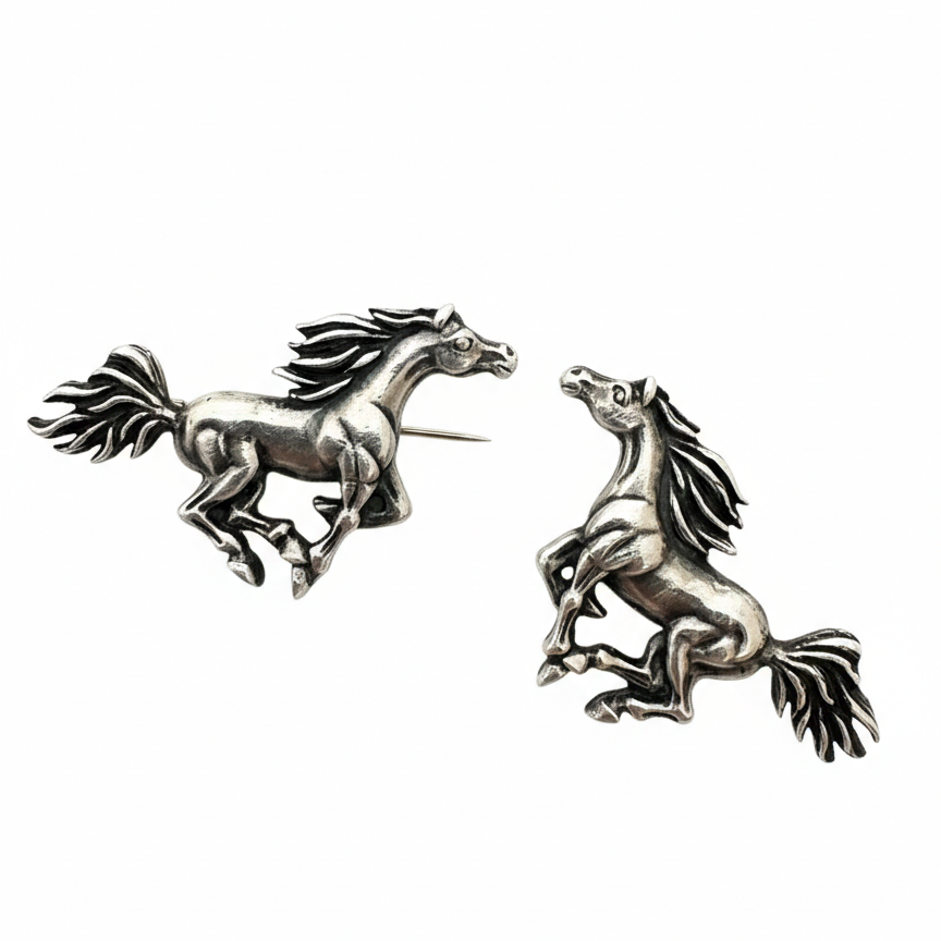 Vintage Sterling Galloping Horse Stud earrings