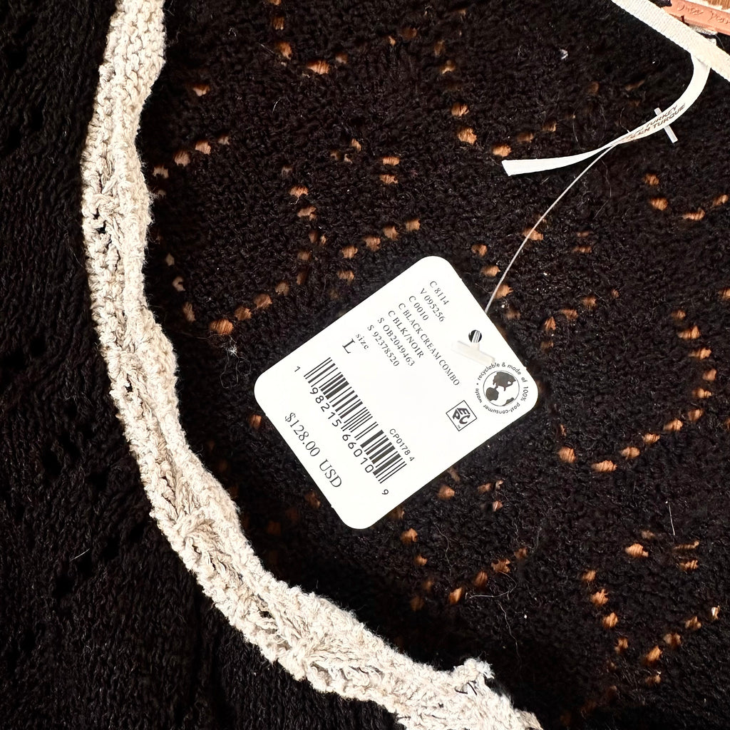Free People Adelene Cardigan in the Black Cream Combo (NWT)