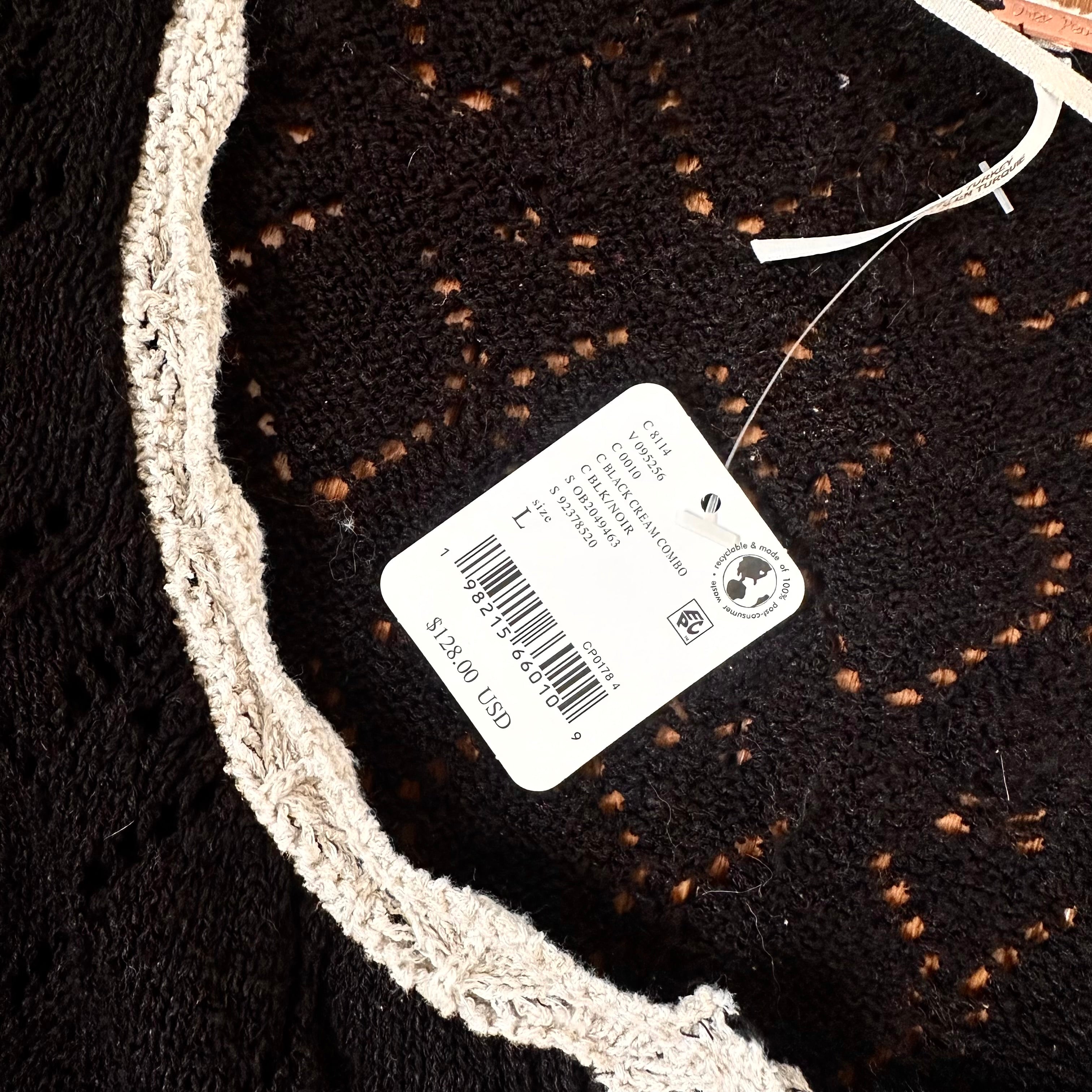 Free People Adelene Cardigan in the Black Cream Combo (NWT)