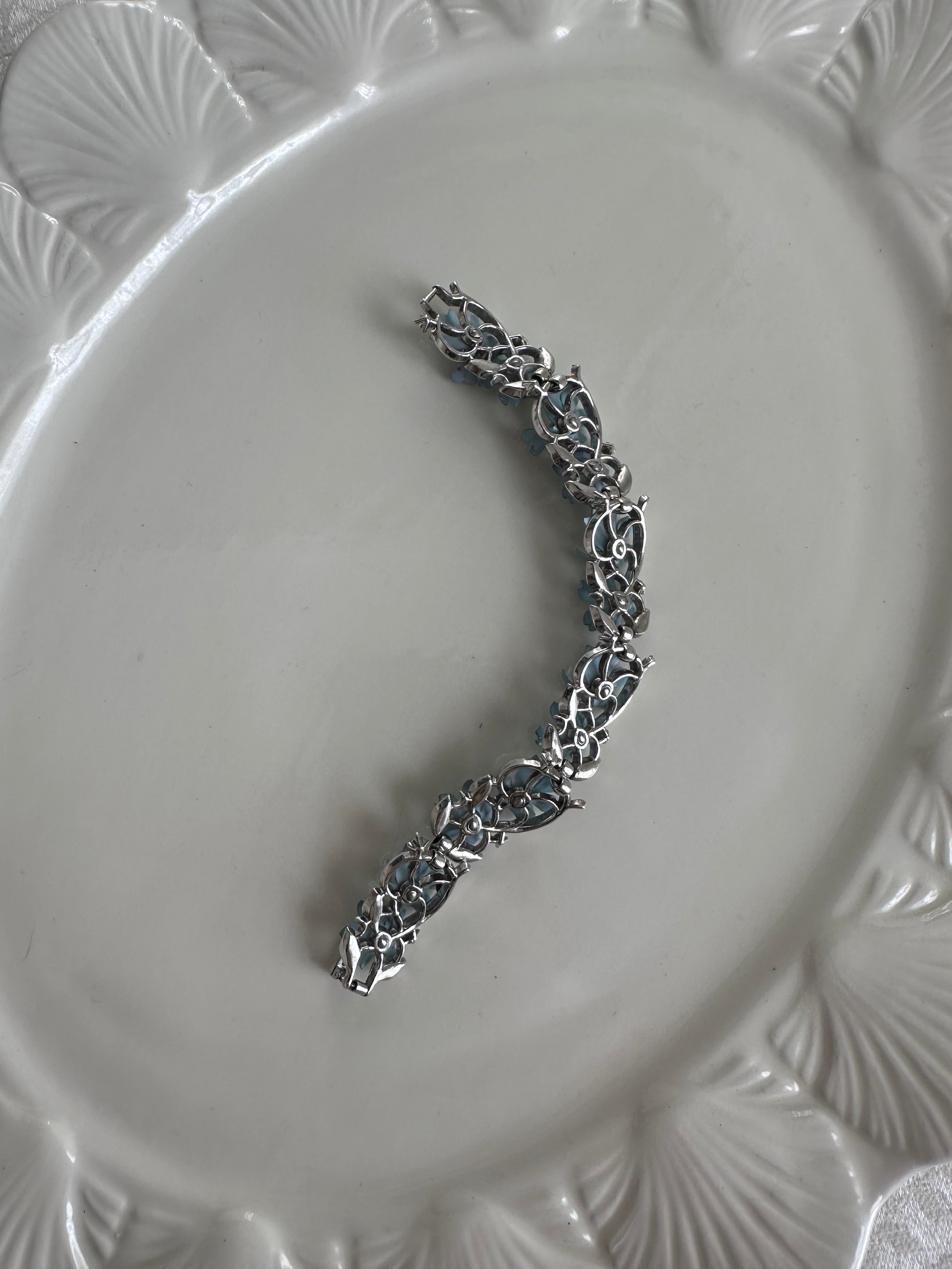Vintage-Style Cornflower Blue Enamel Flower Bracelet with Silver Finish