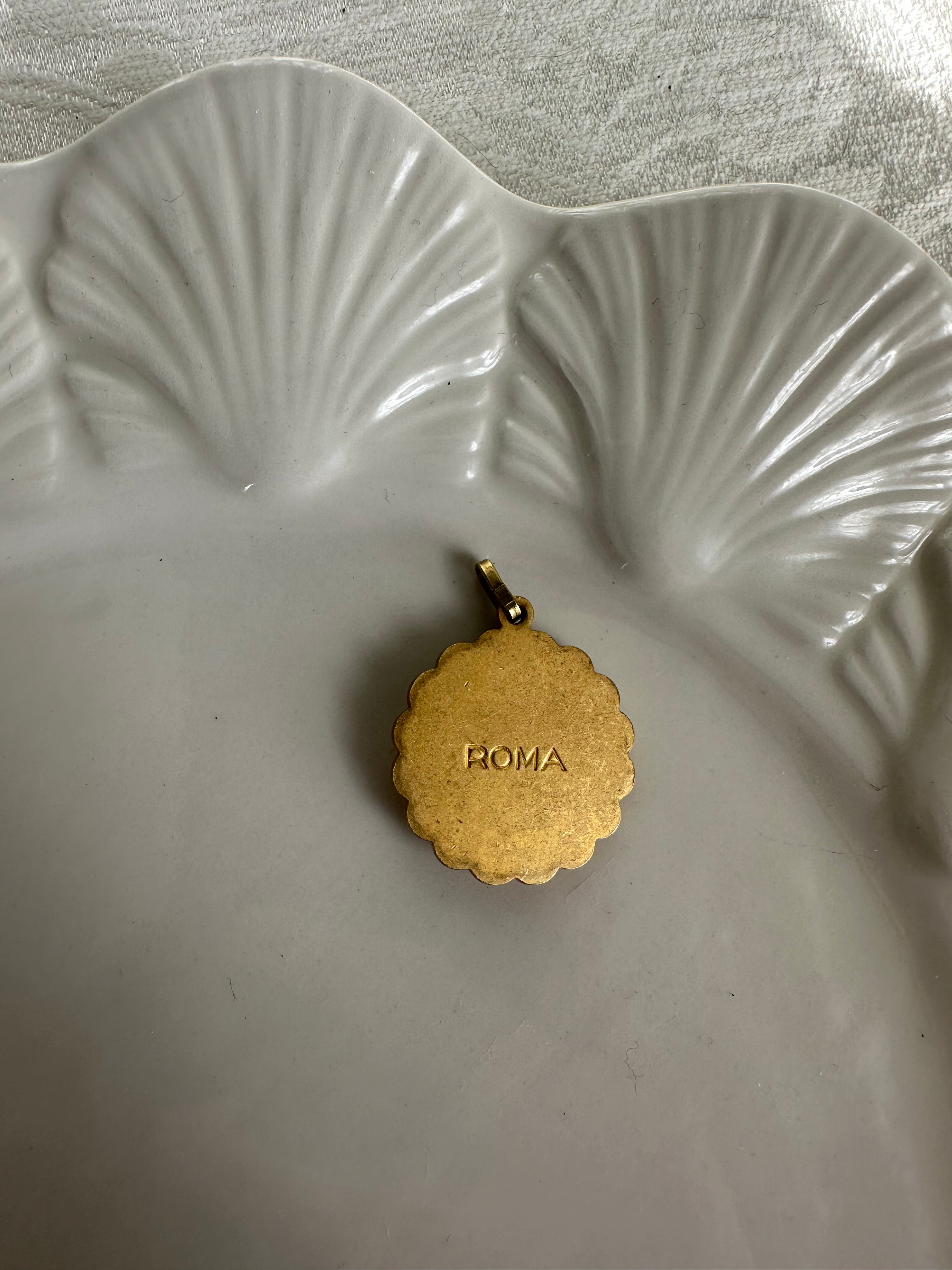 Vintage Gold tone Virgin Mary & Child Medallion Pendant with Sunburst Detail