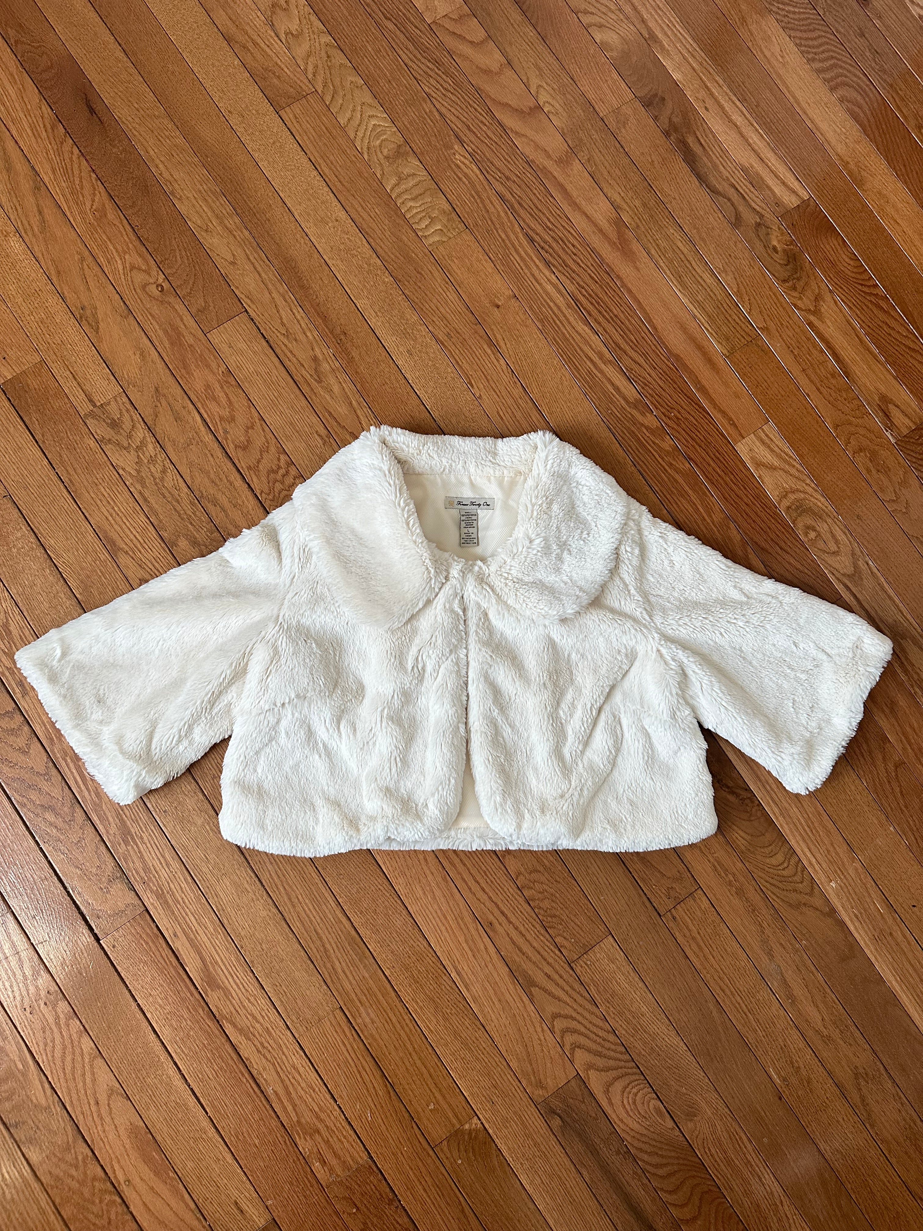 Cream Faux Fur Cropped Jacket with Peter Pan Collar