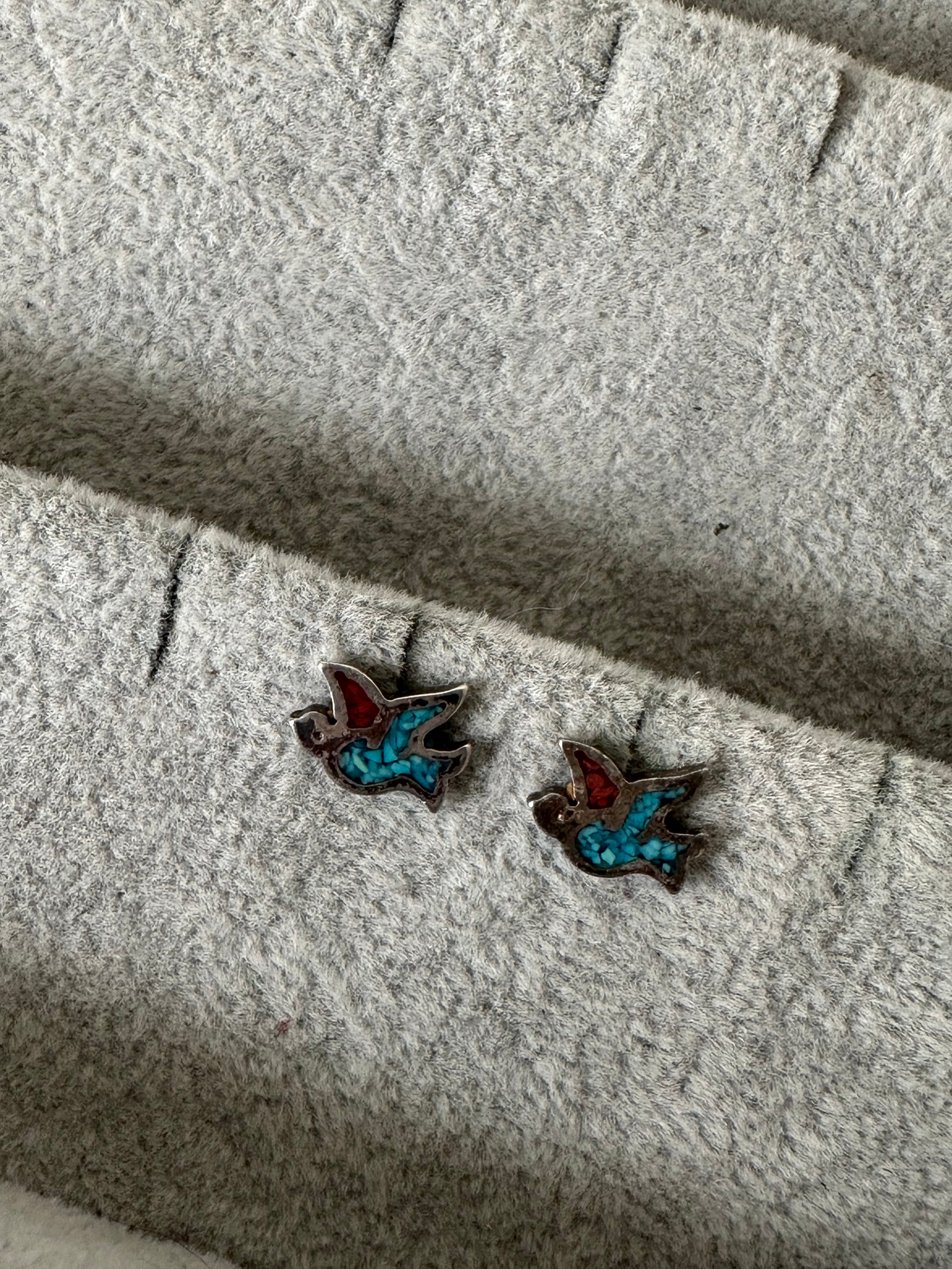 Vintage Sterling Southwestern Bird Inlay Studs