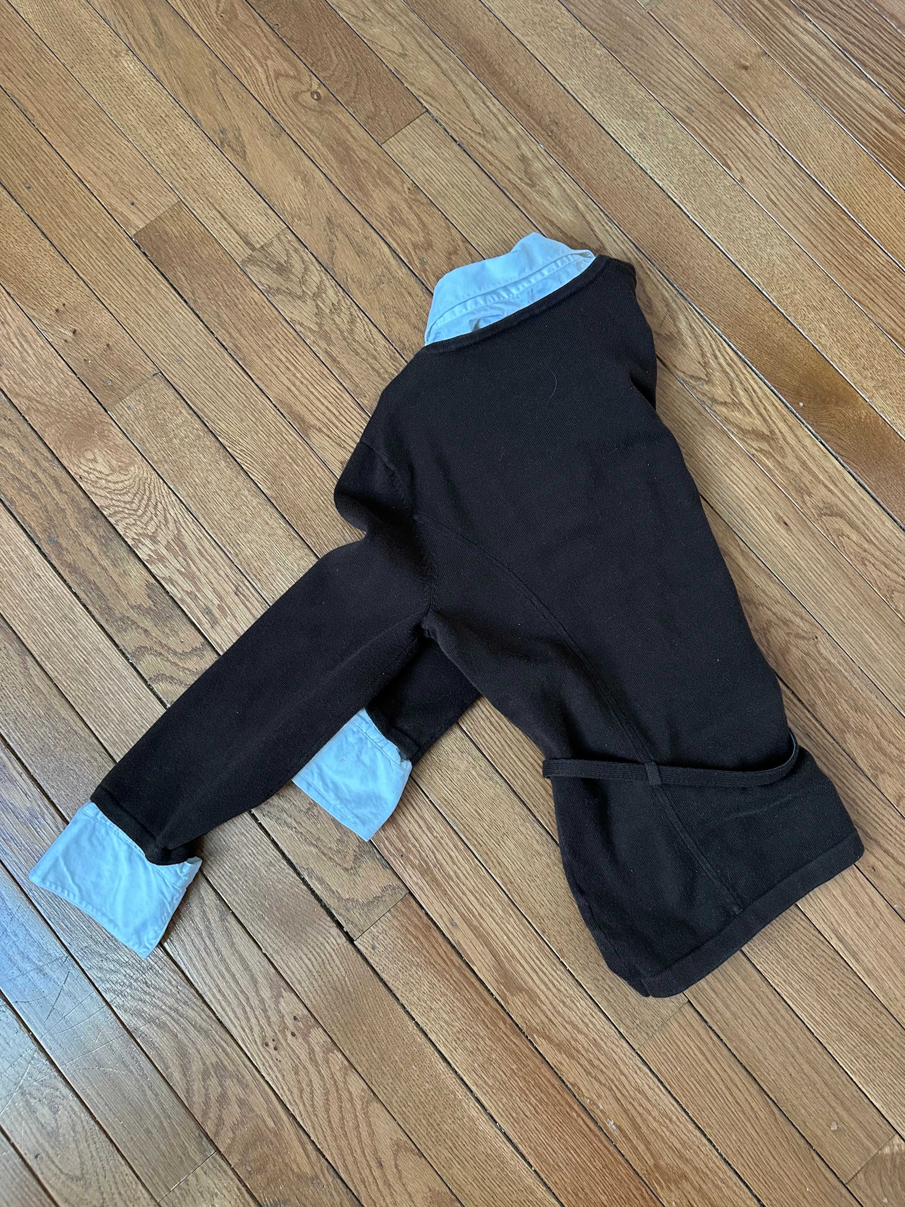 Dark Brown V-Neck Sweater with Attached White Collar & Cuffs