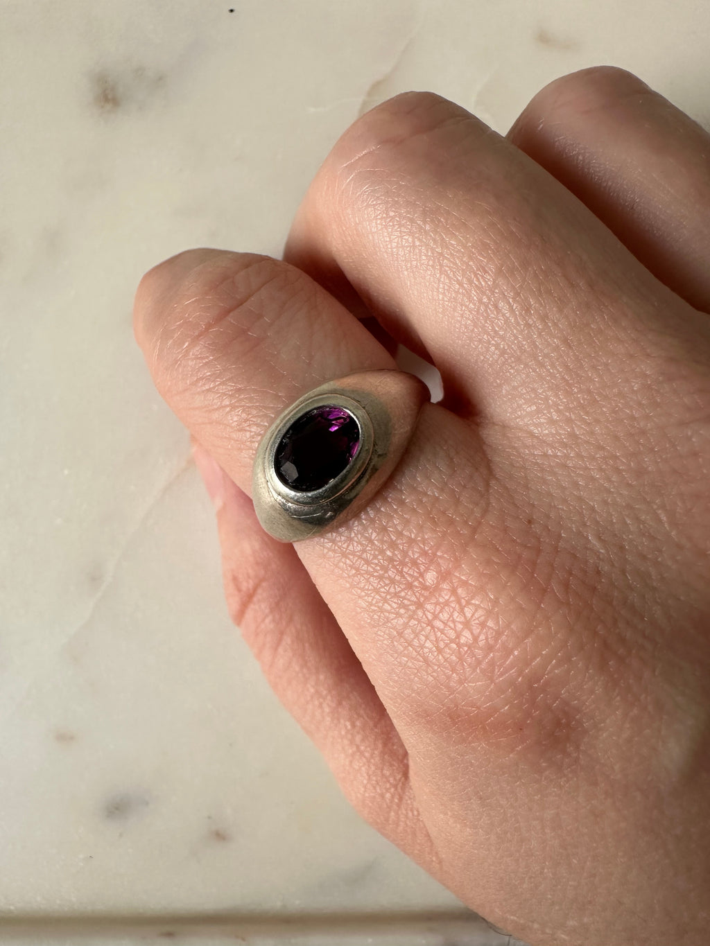Vintage Sterling Oval Cut Amethyst Statement Ring