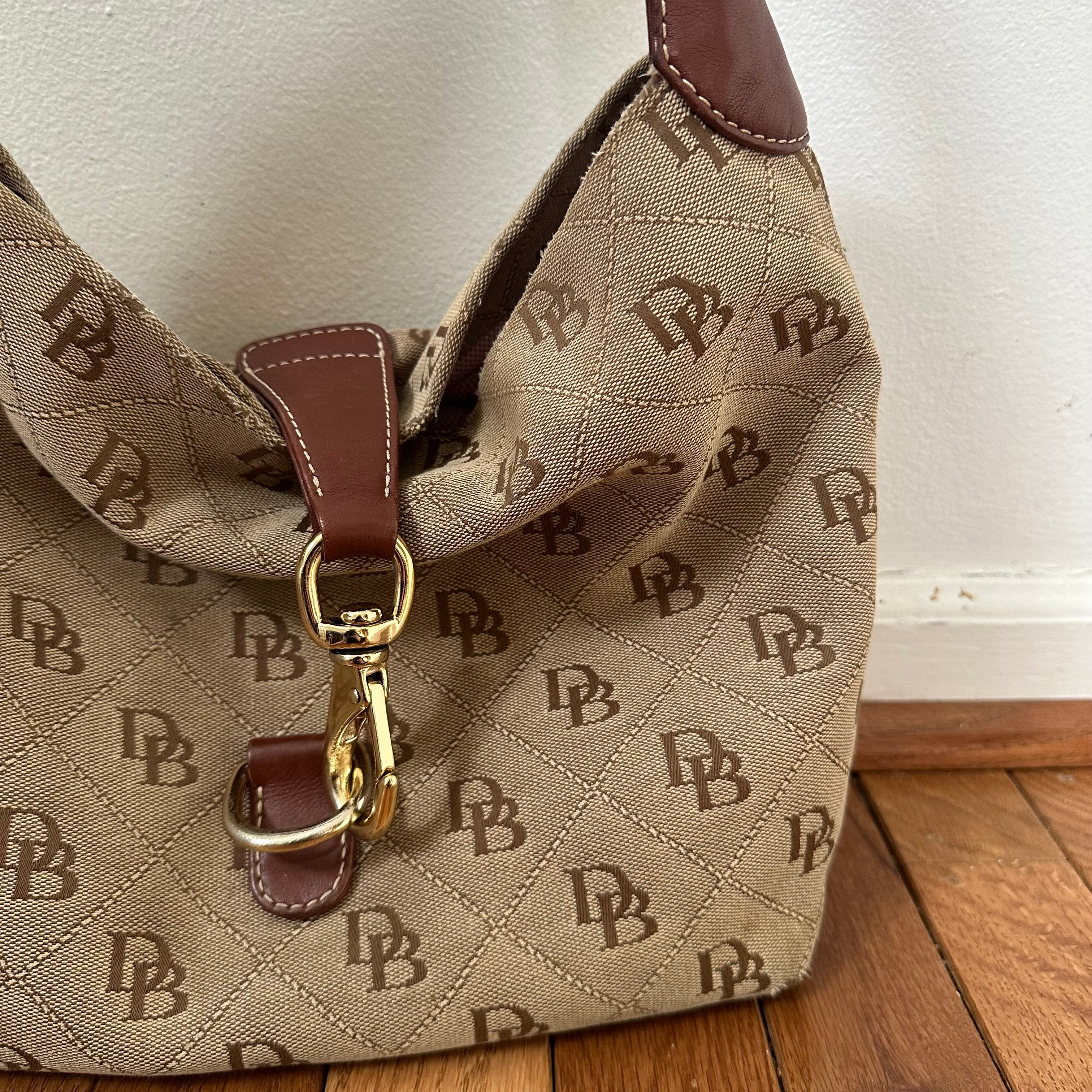 Dooney & Bourke Signature Monogram Canvas Logo Lock Hobo Bag