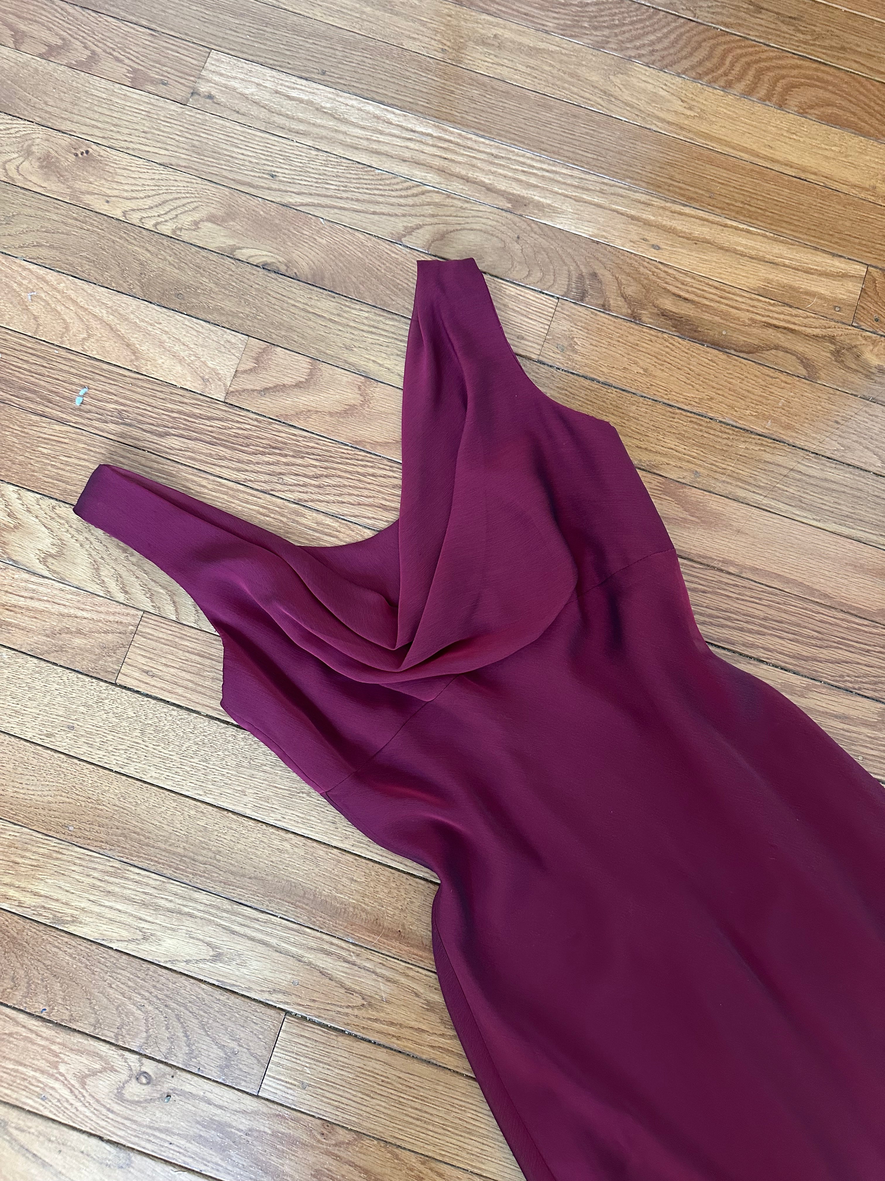Elegant Burgundy Chiffon Cowl Neck Formal Maxi Dress