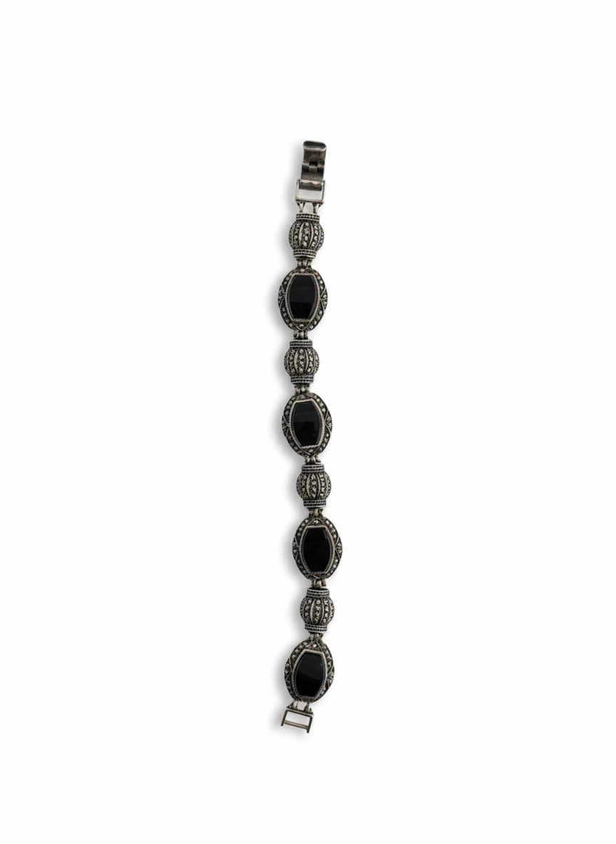 Textured Sterling Silver & Black Onyx Bracelet