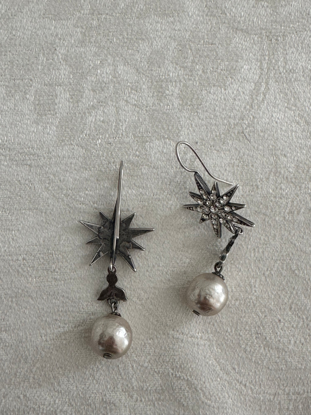 Vintage Celestial Starburst Pearl Drop Earrings