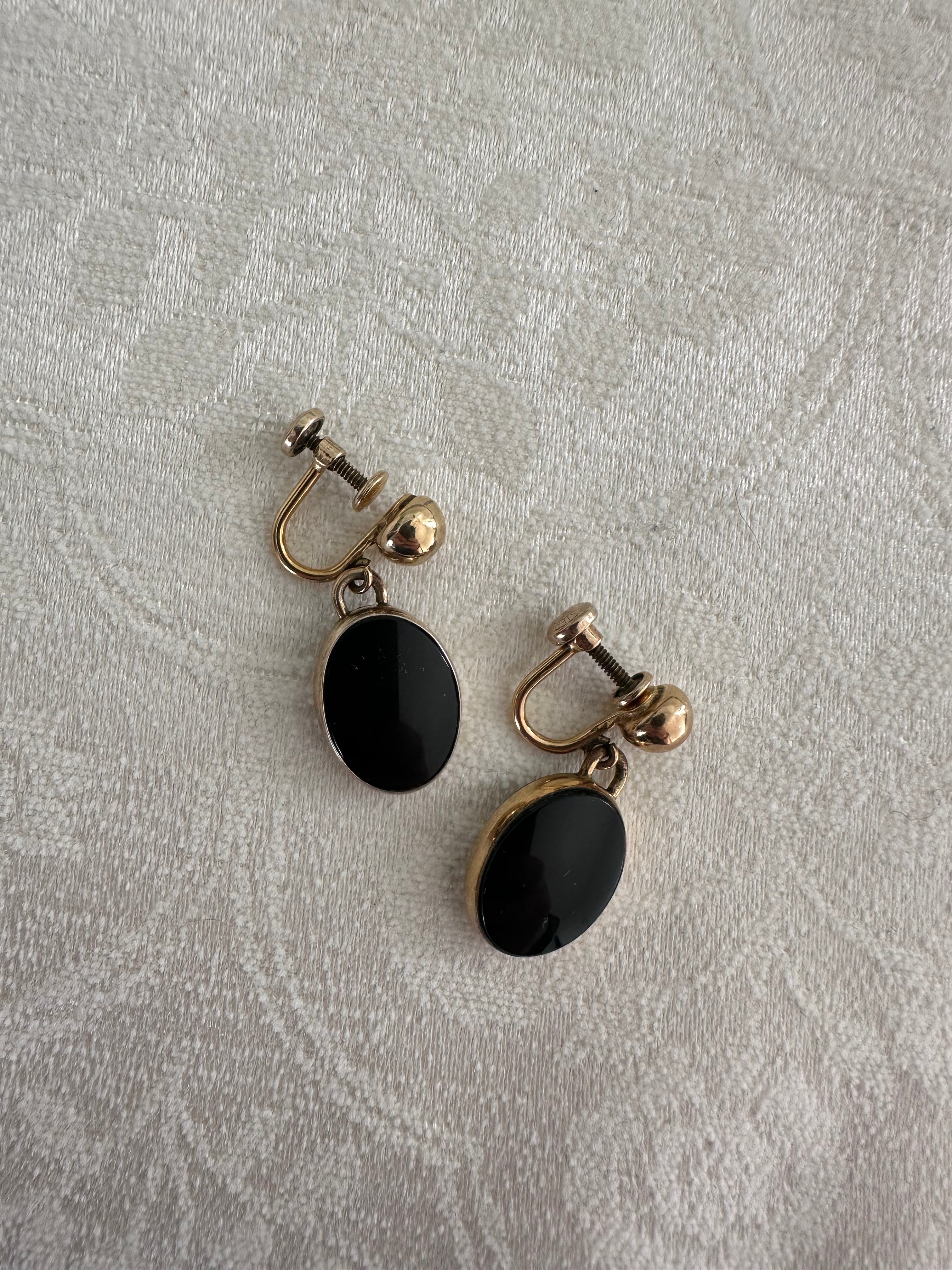 Vintage Gold Filled Black Onyx Screw-Back Earrings