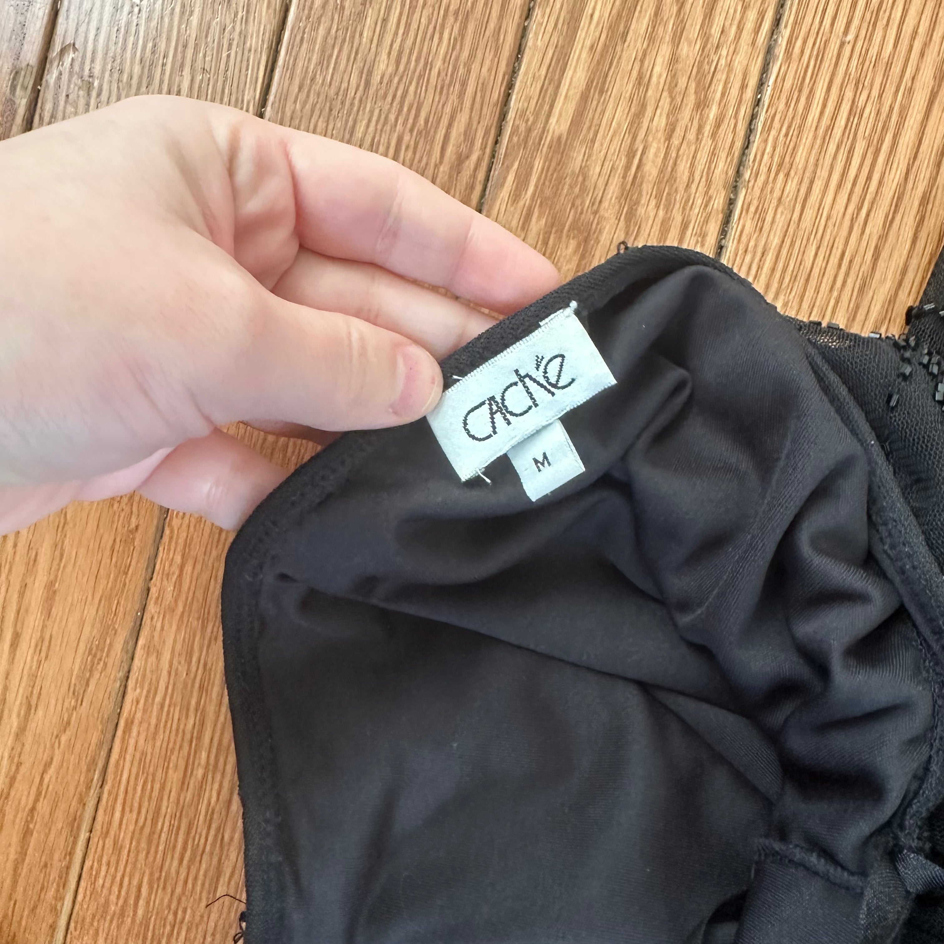 Vintage 2000s Black Beaded One-Shoulder Asymmetrical Gown