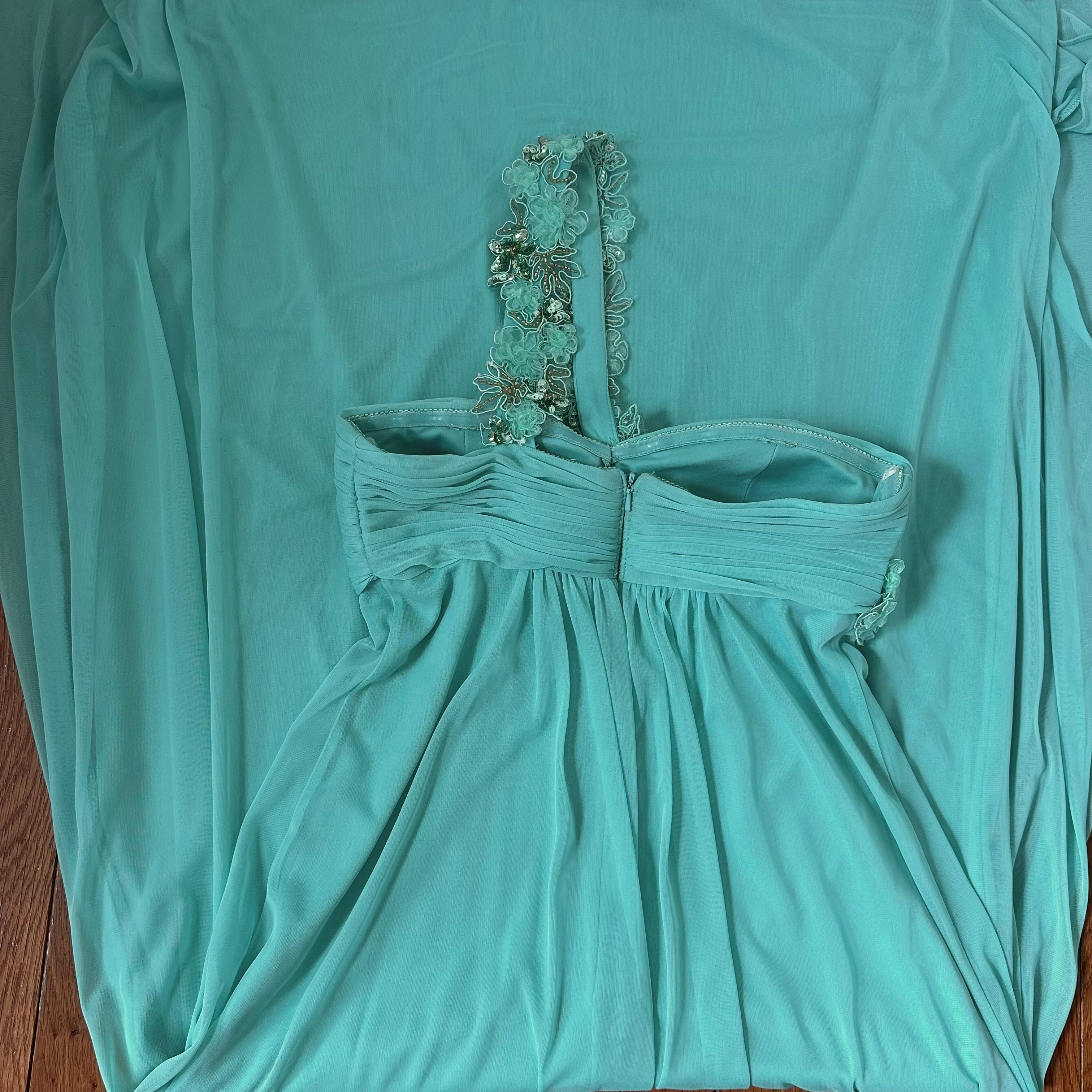 Vintage XSCAPE by Joanna Chen Seafoam Floral One-Shoulder Gown