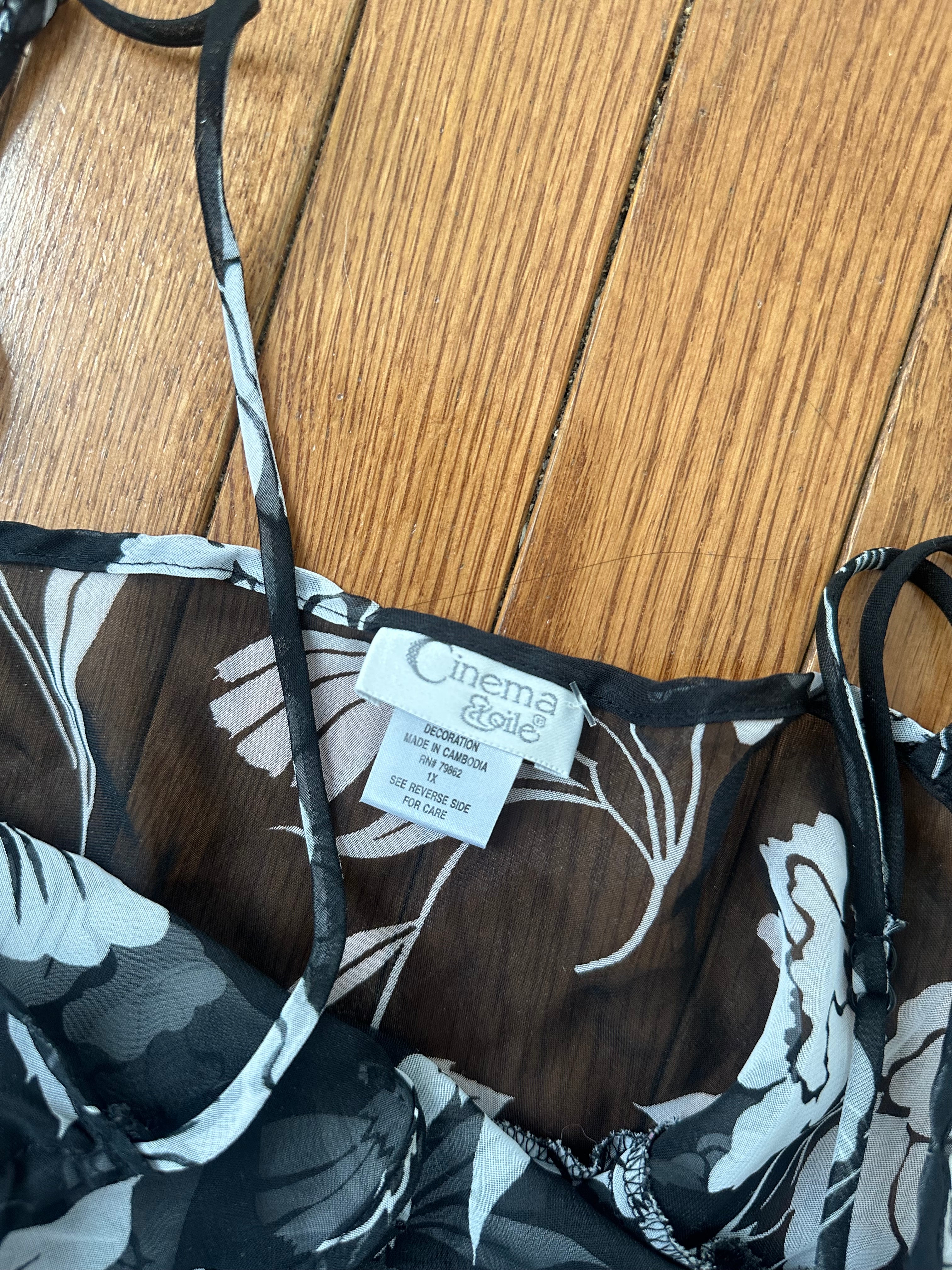 Noir & White Sheer Chiffon Floral Overlay Slip Dress