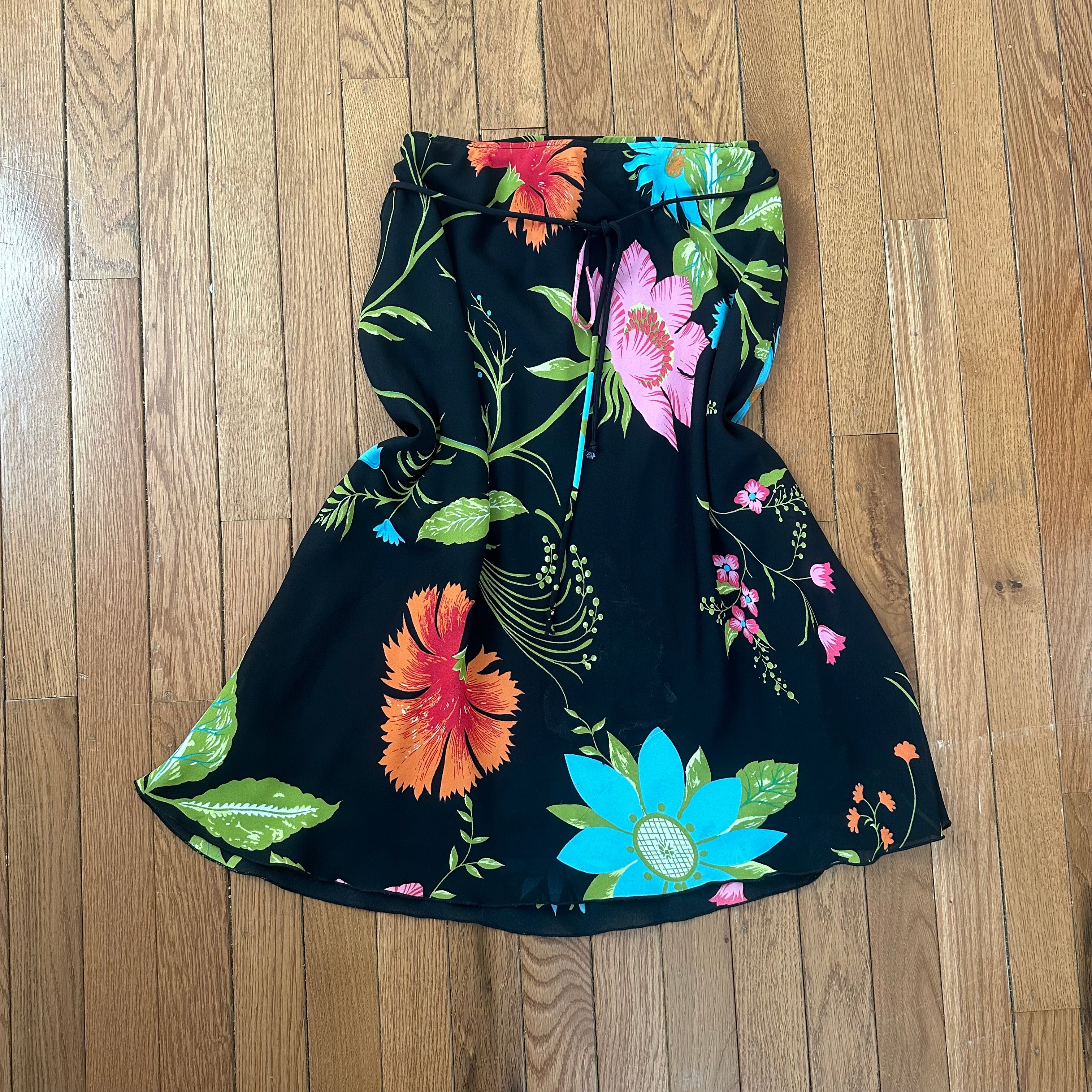 Vintage 2000s Tropical Floral Drawstring Skirt