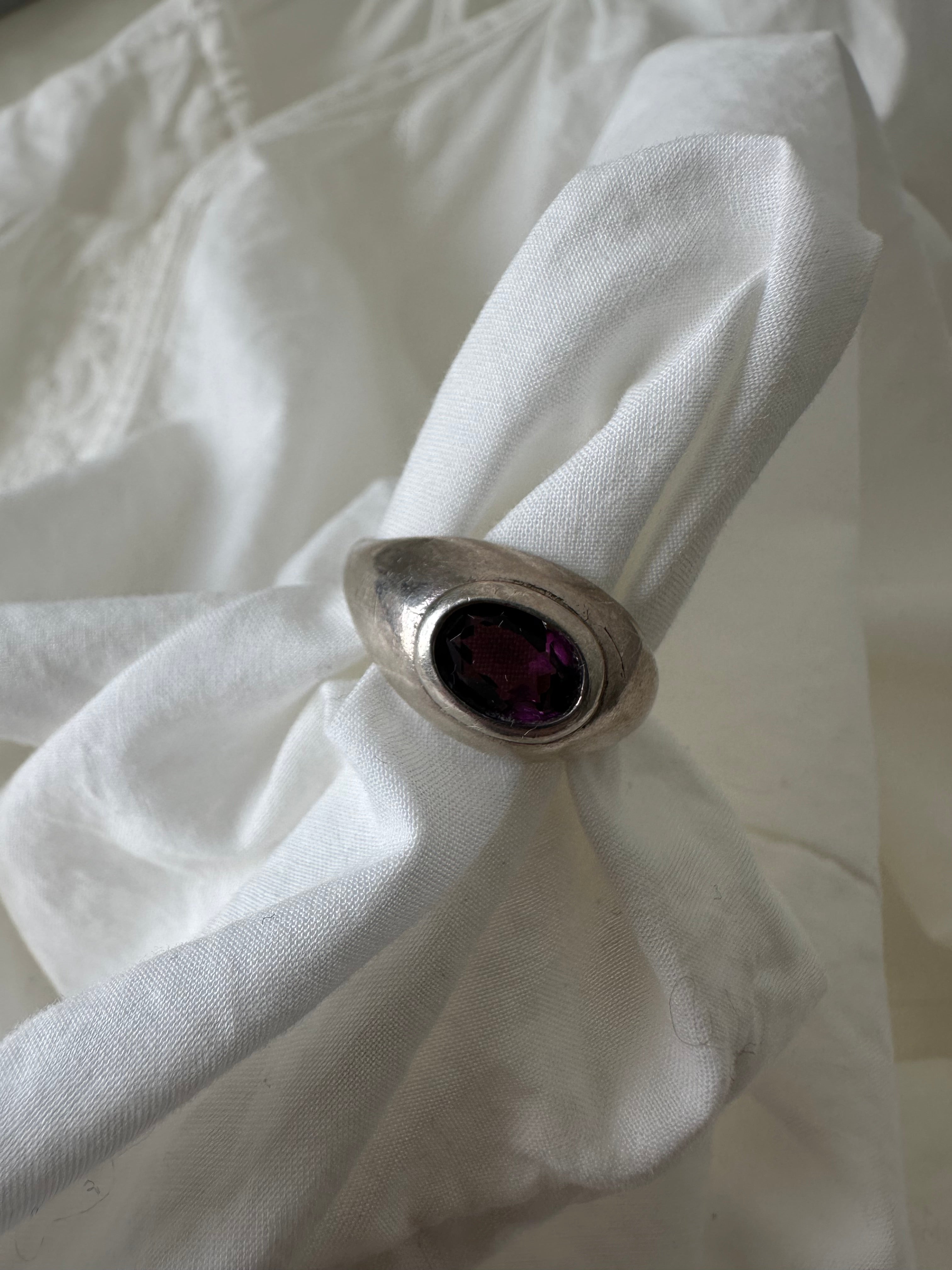 Vintage Sterling Oval Cut Amethyst Statement Ring
