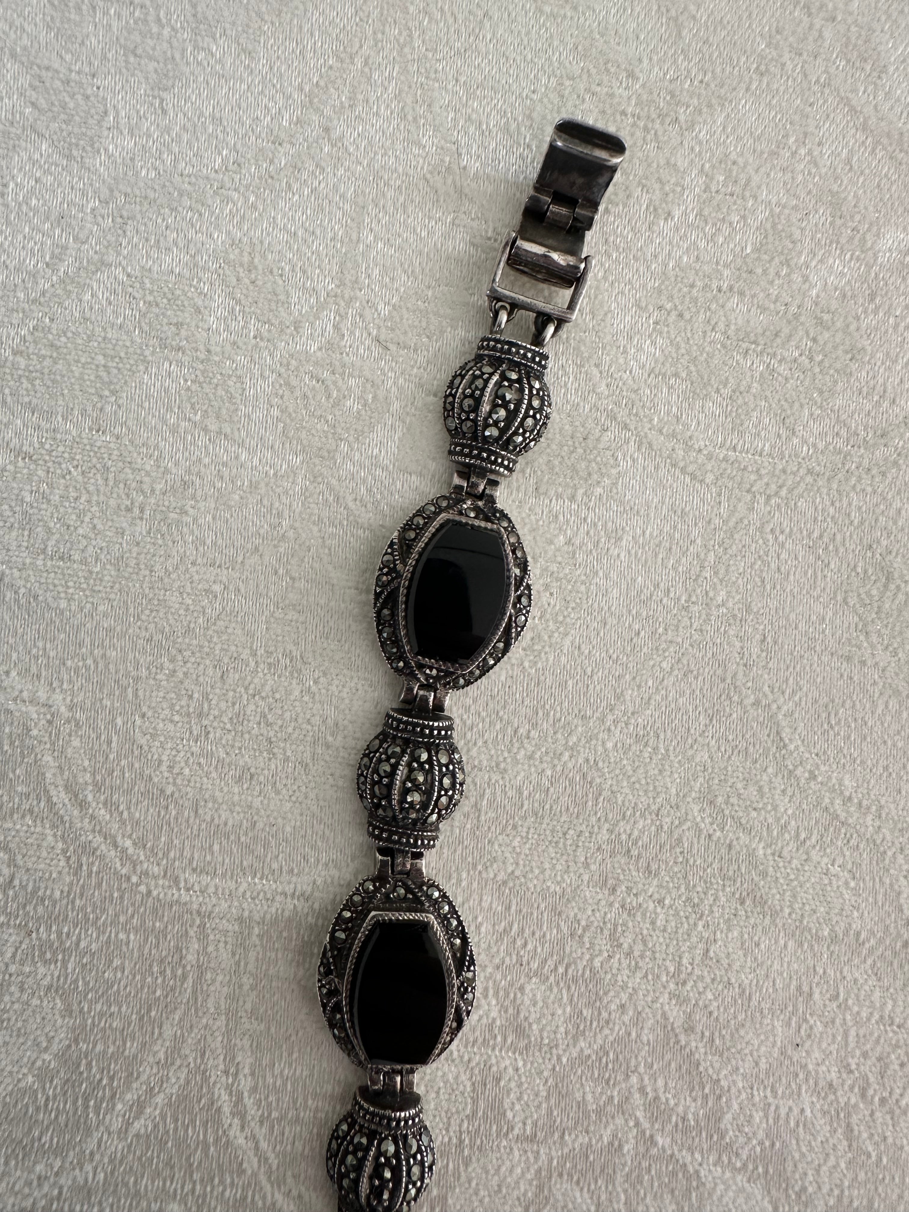 Textured Sterling Silver & Black Onyx Bracelet