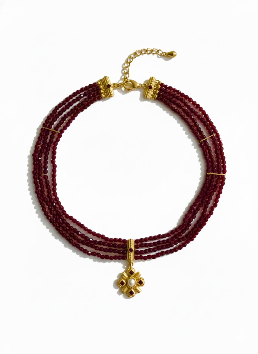 Vintage Victorian style Pearl & Garnet Bead Chocker Necklace