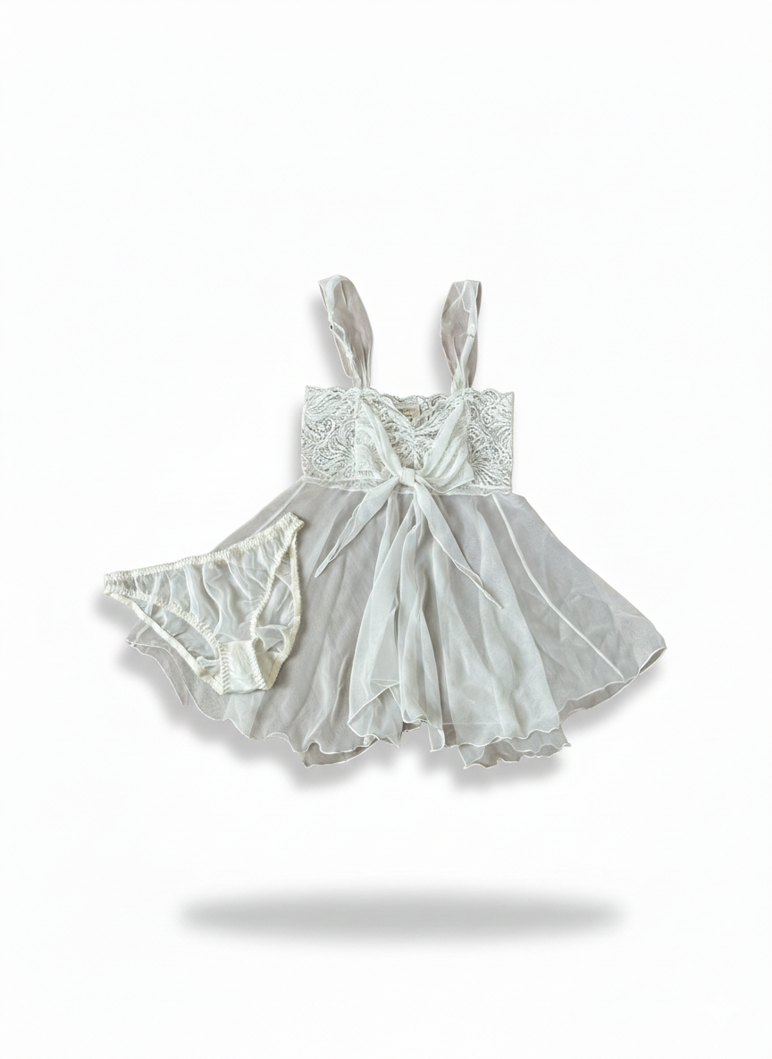 Vintage Victoria’s Secret White Lace Babydoll & Panty Set