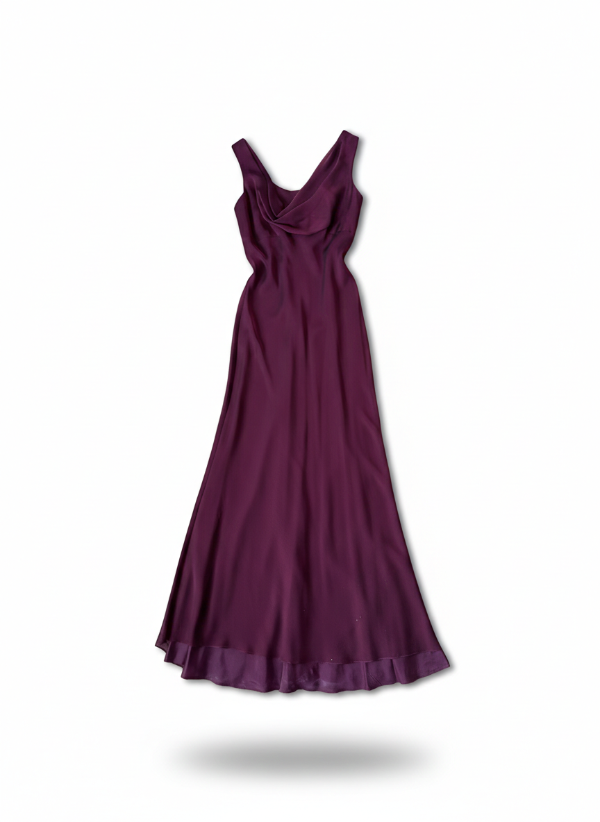 Elegant Burgundy Chiffon Cowl Neck Formal Maxi Dress