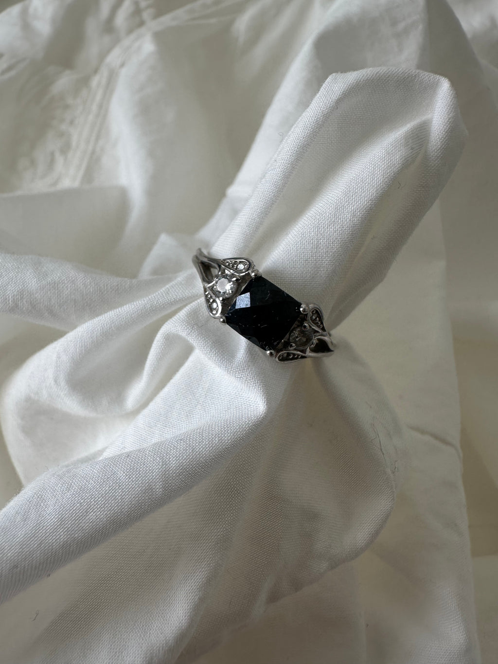 Vintage Sterling Emerald Cut Black Onyx Ring