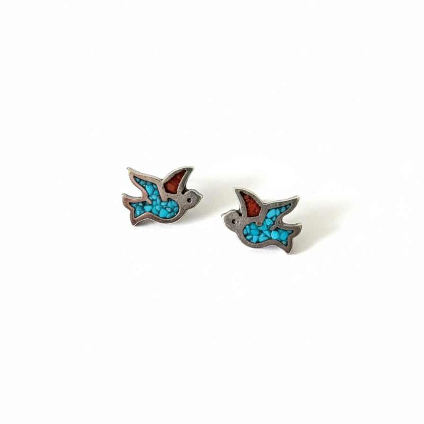 Vintage Sterling Southwestern Bird Inlay Studs