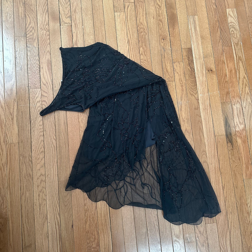 Vintage 2000s Black Beaded One-Shoulder Asymmetrical Gown