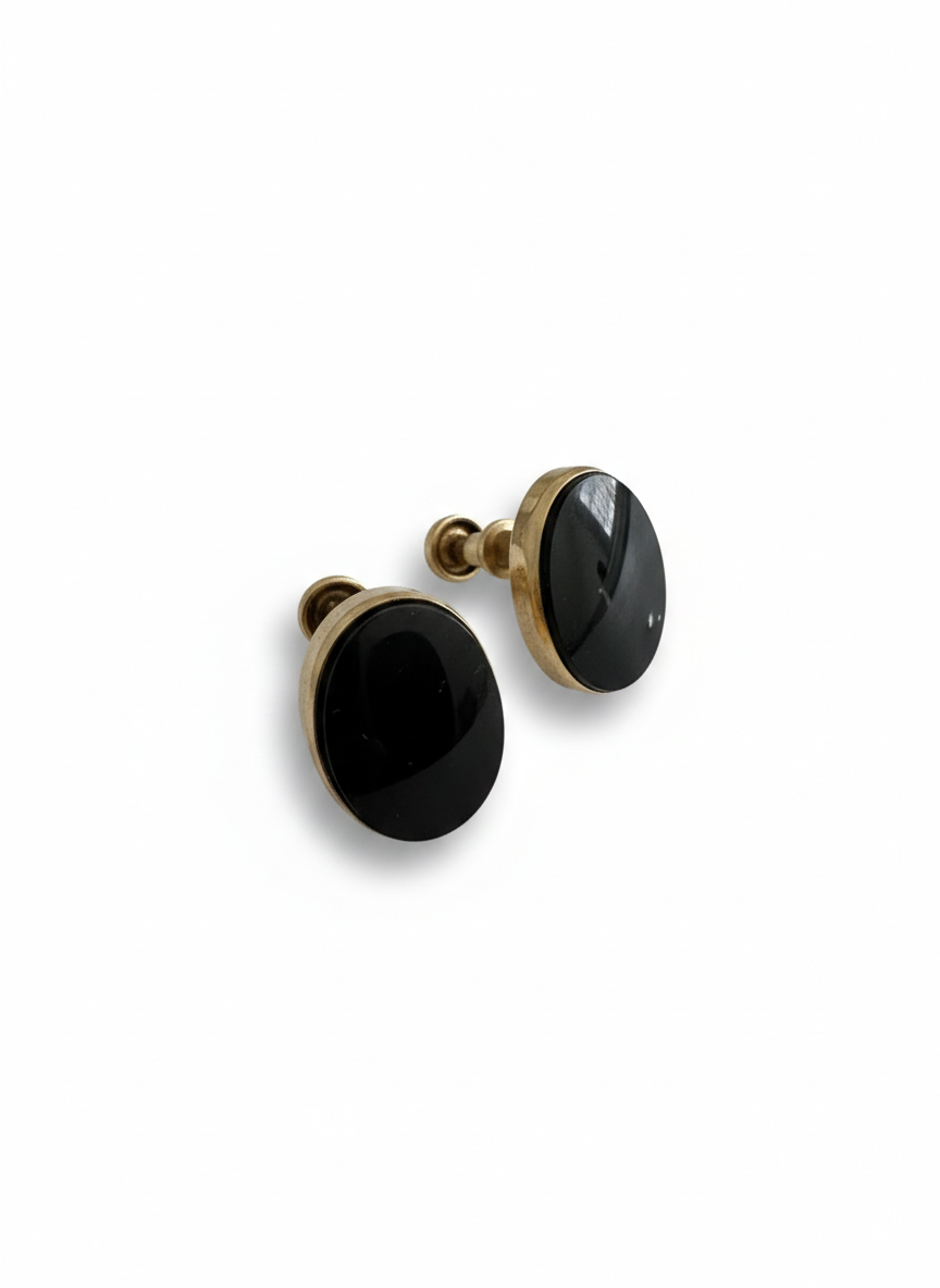 Vintage Gold Filled Black Onyx Button Studs