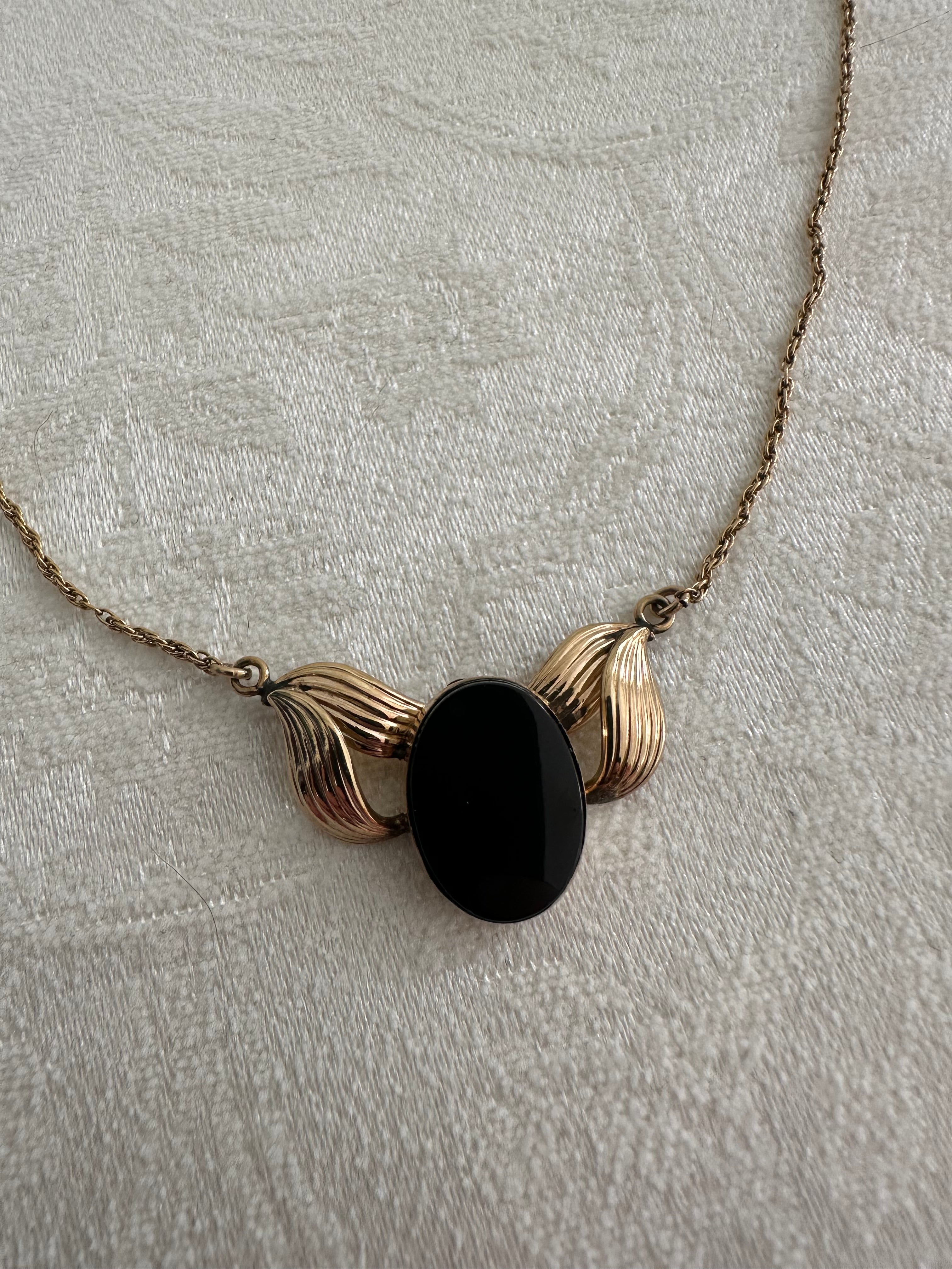 Vintage Gold Filled Black Onyx Motif Necklace
