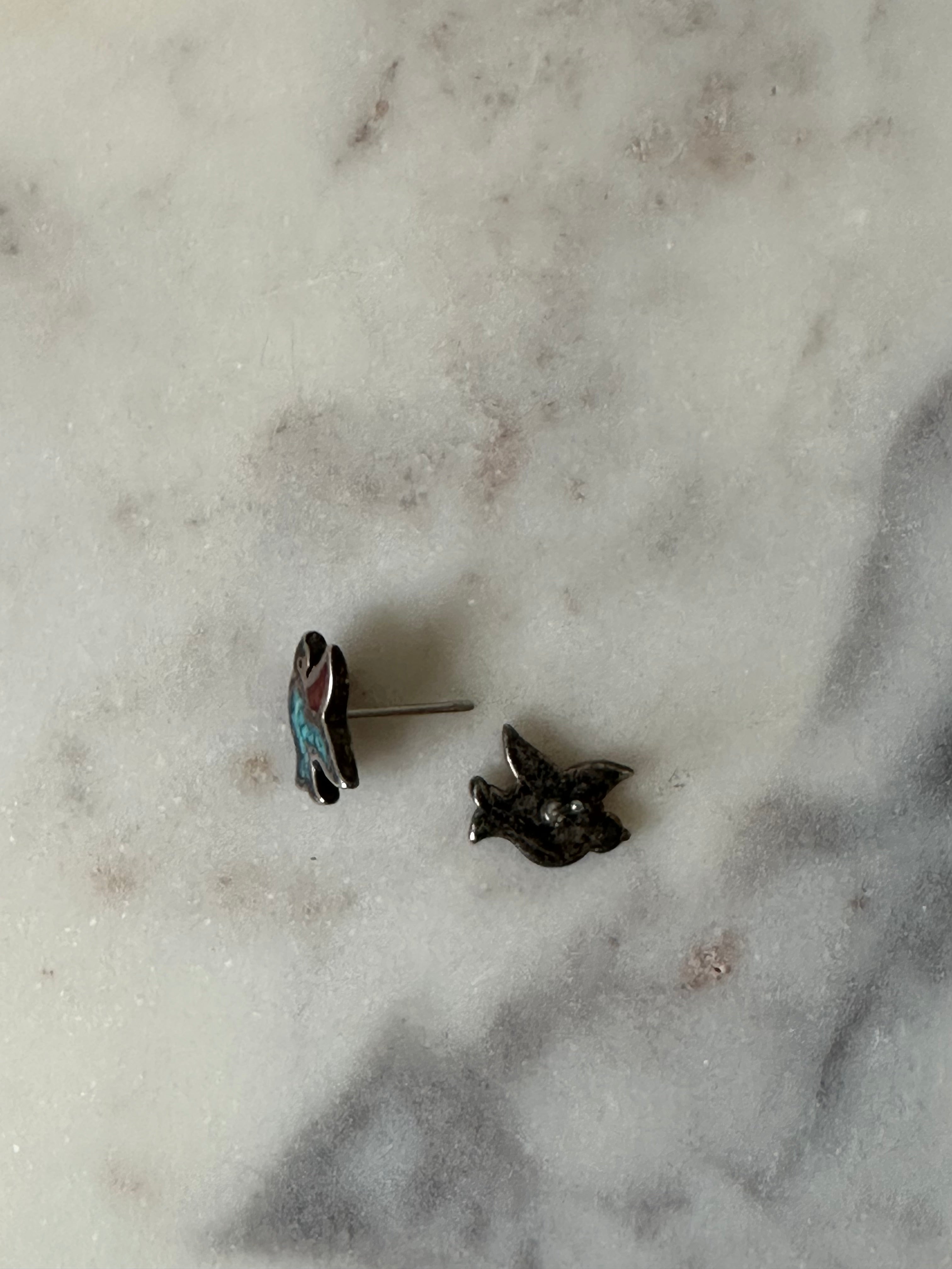 Vintage Sterling Southwestern Bird Inlay Studs
