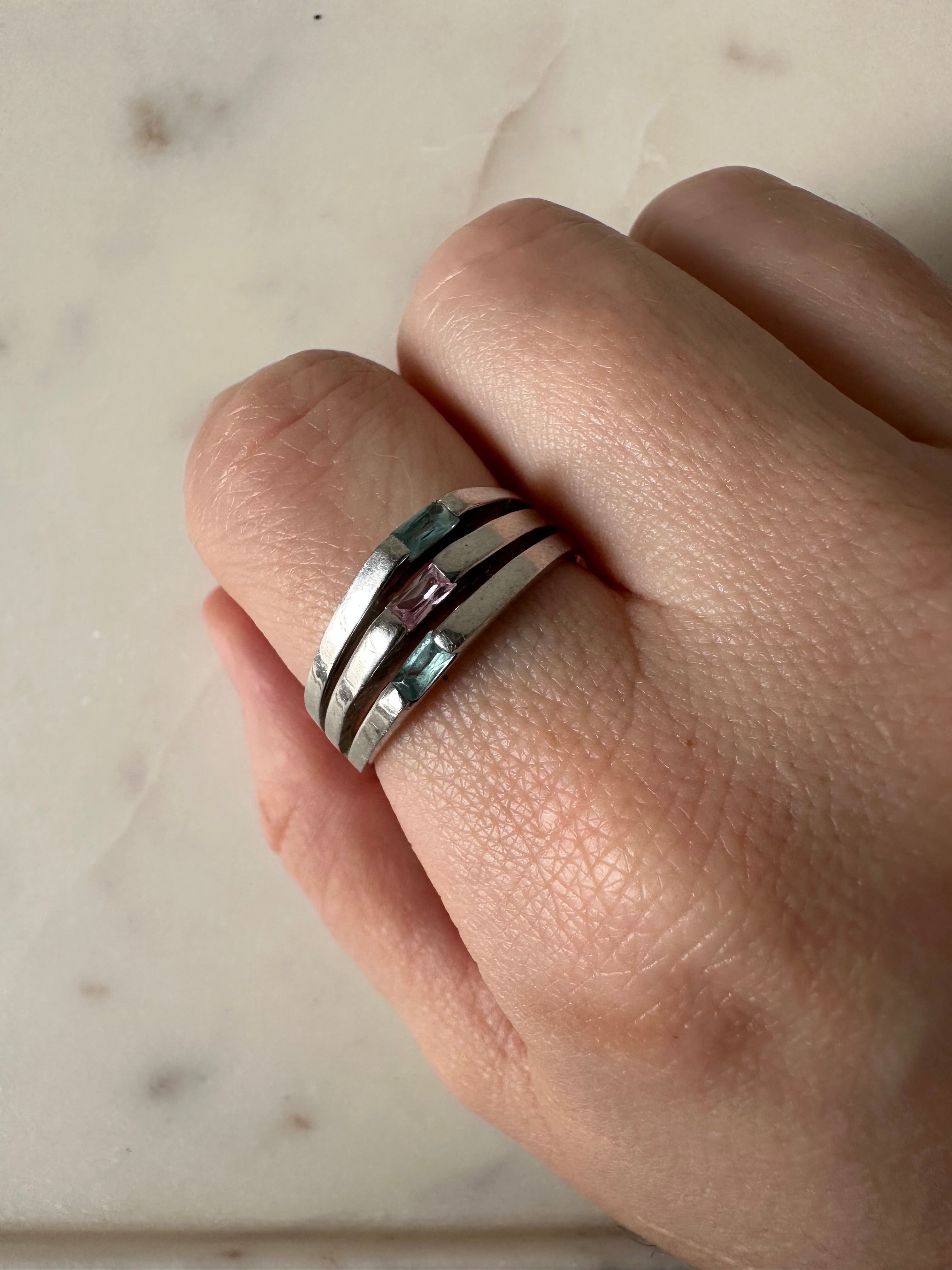 Vintage Sterling Multi-StoneTriple-Band Ring