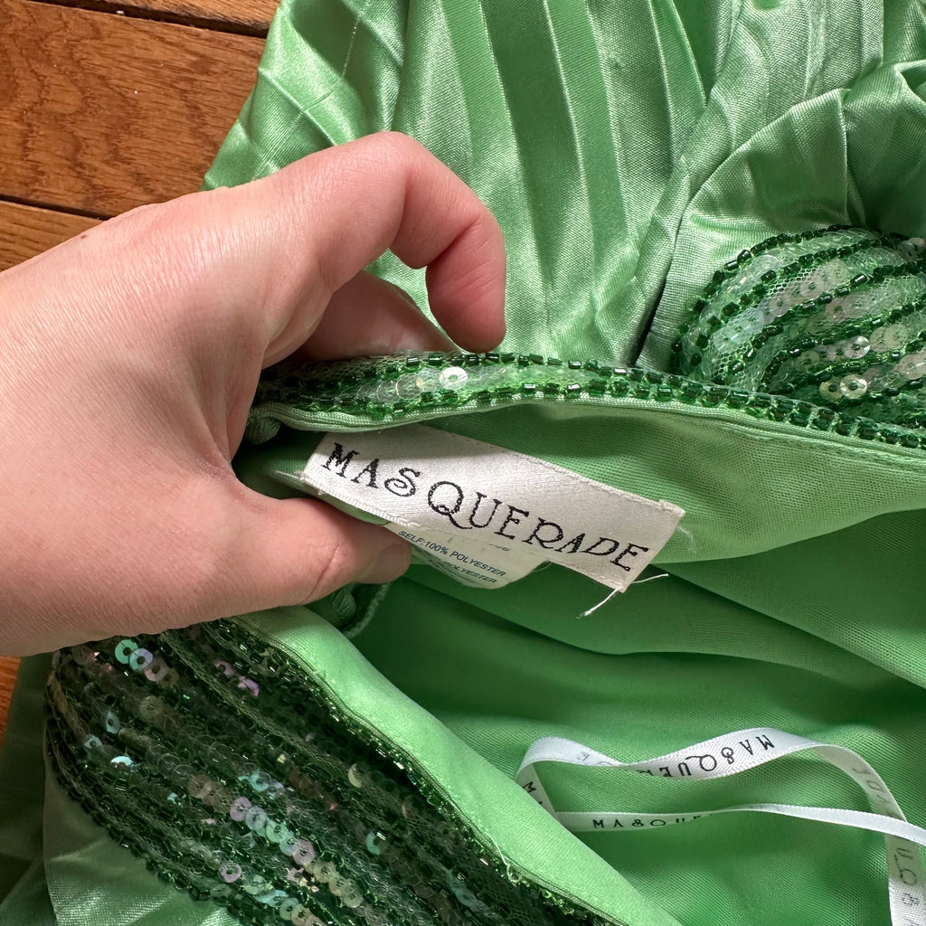 Vintage Masquerade Pistachio Green Pleated Sequin Gown