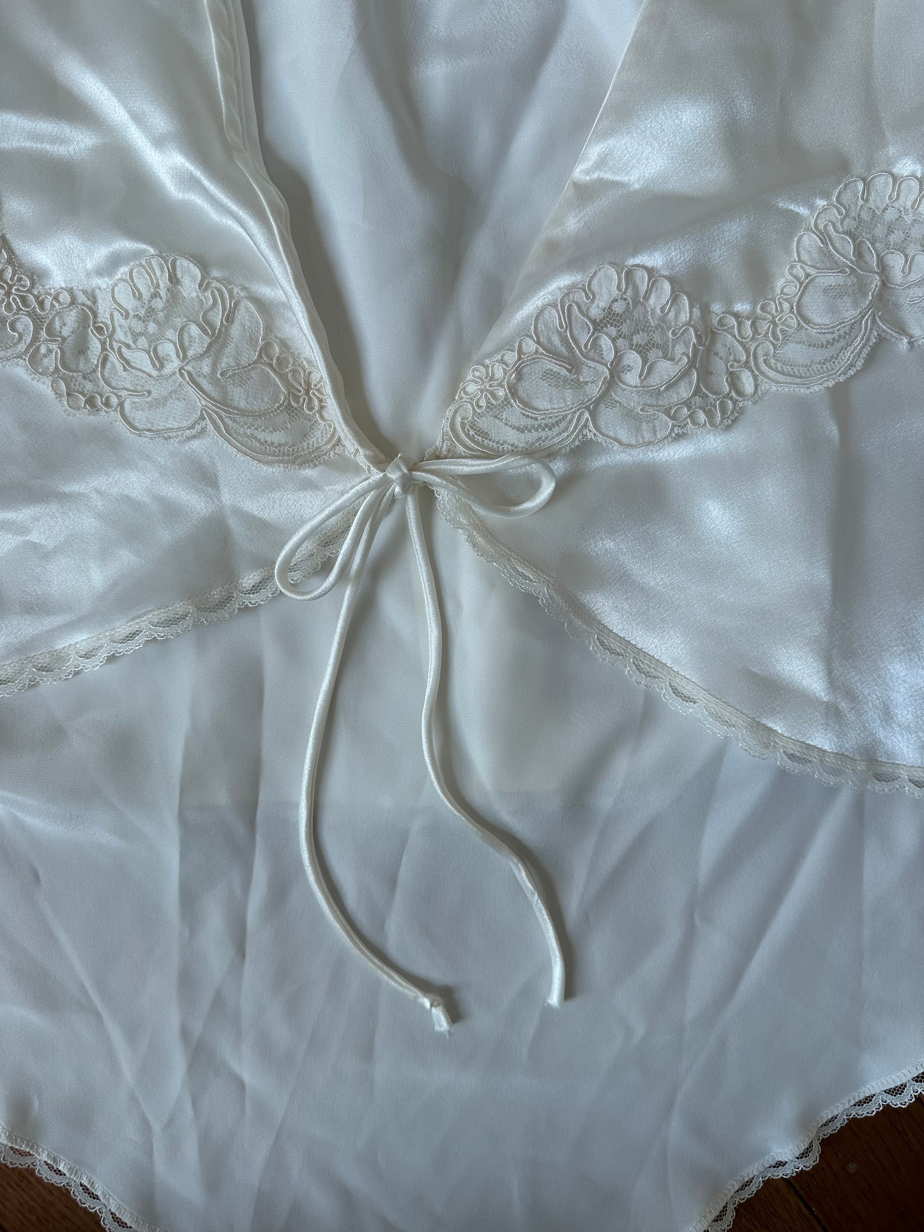 Vintage White Satin Bridal Bed Jacket with Scalloped Lace Trim