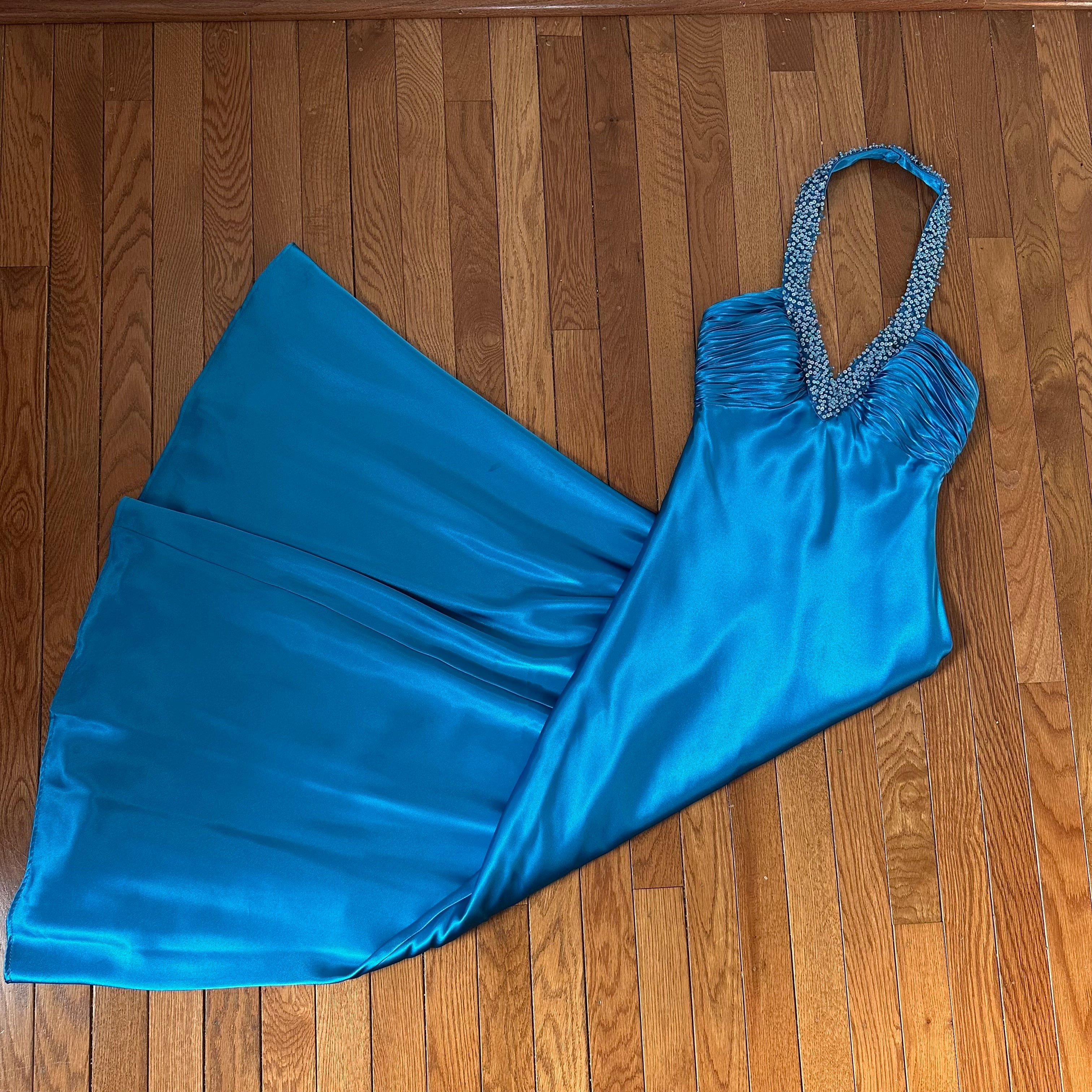 Vintage Morgan & Co. Cerulean Blue Beaded Halter Gown