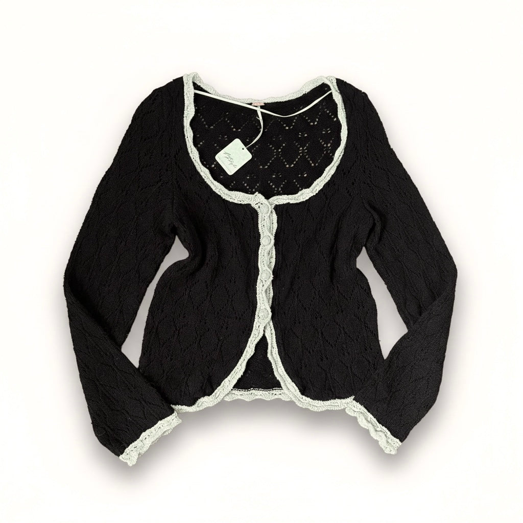 Free People Adelene Cardigan in the Black Cream Combo (NWT)
