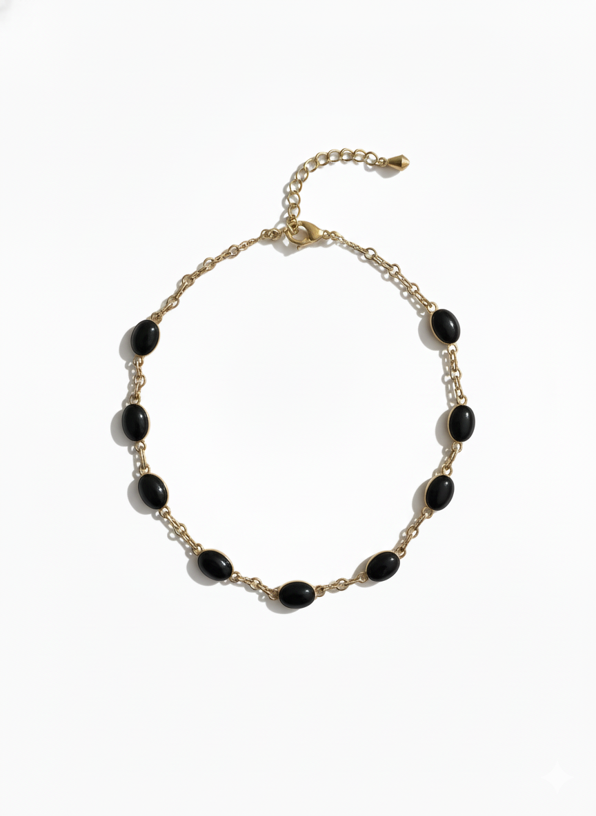 Vintage Gold Filled Noir Station Link Necklace